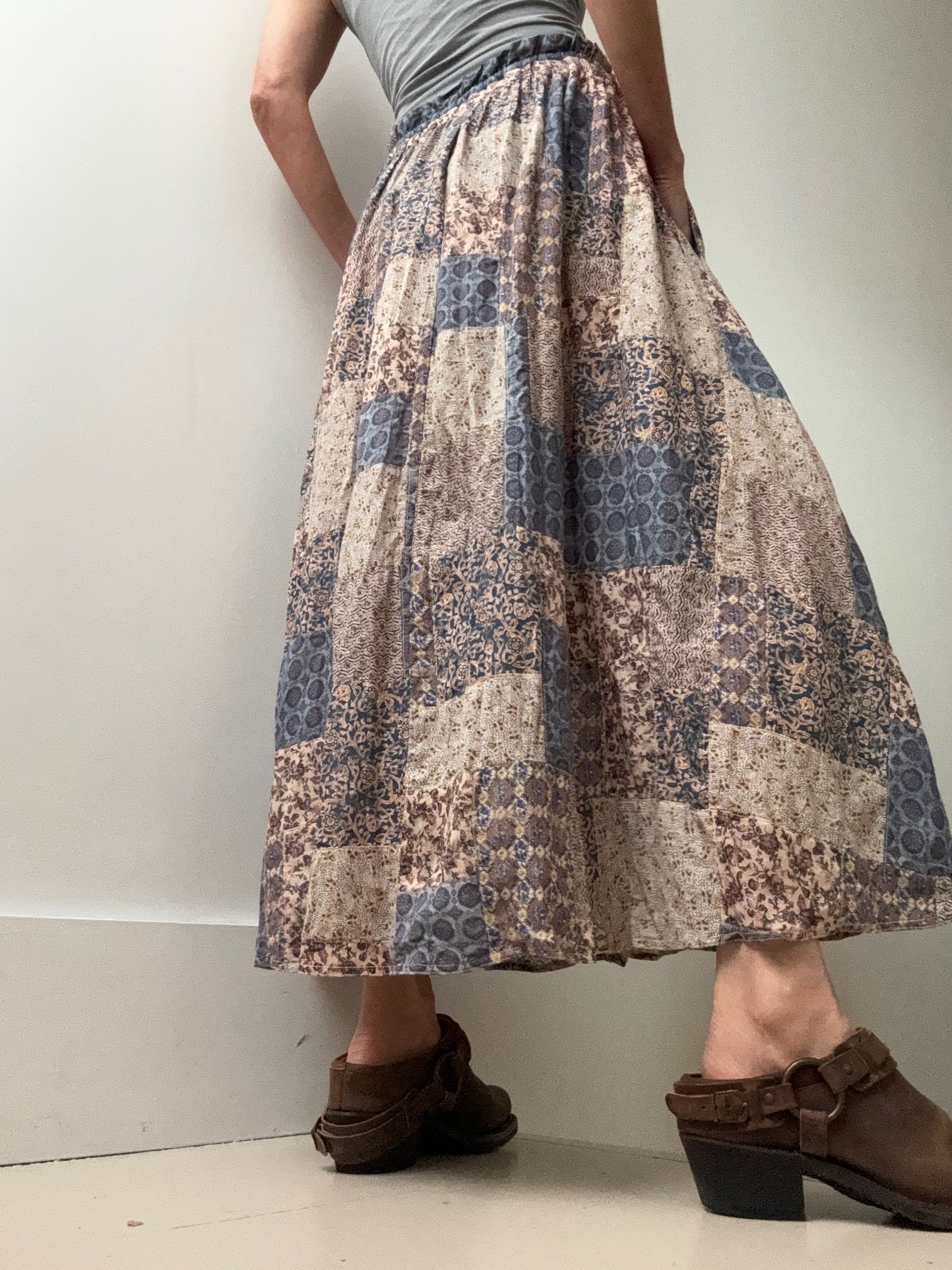 Patchwork Crinkled Cotton Gauze Skirt | Skirts