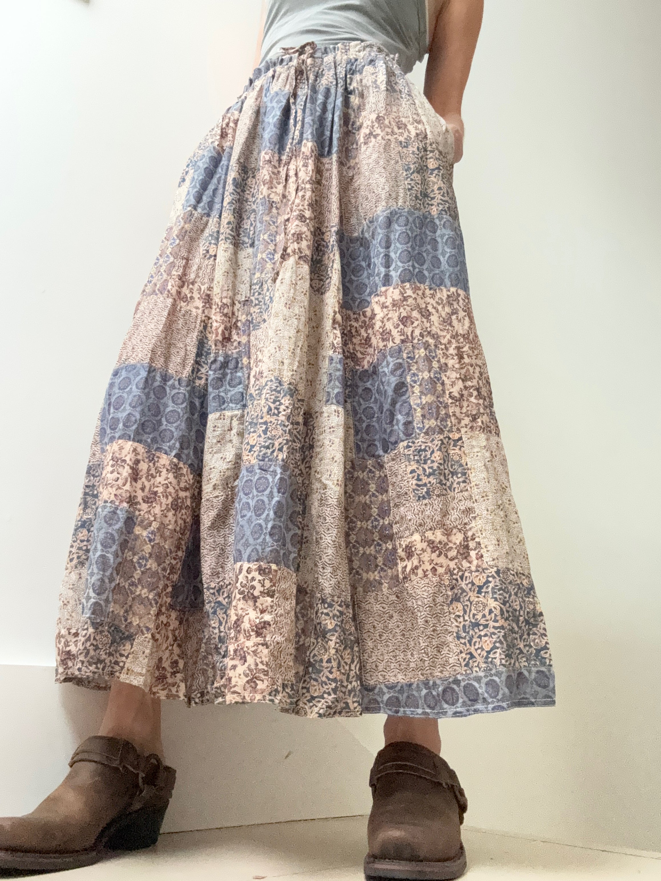 Patchwork Crinkled Cotton Gauze Skirt | Skirts