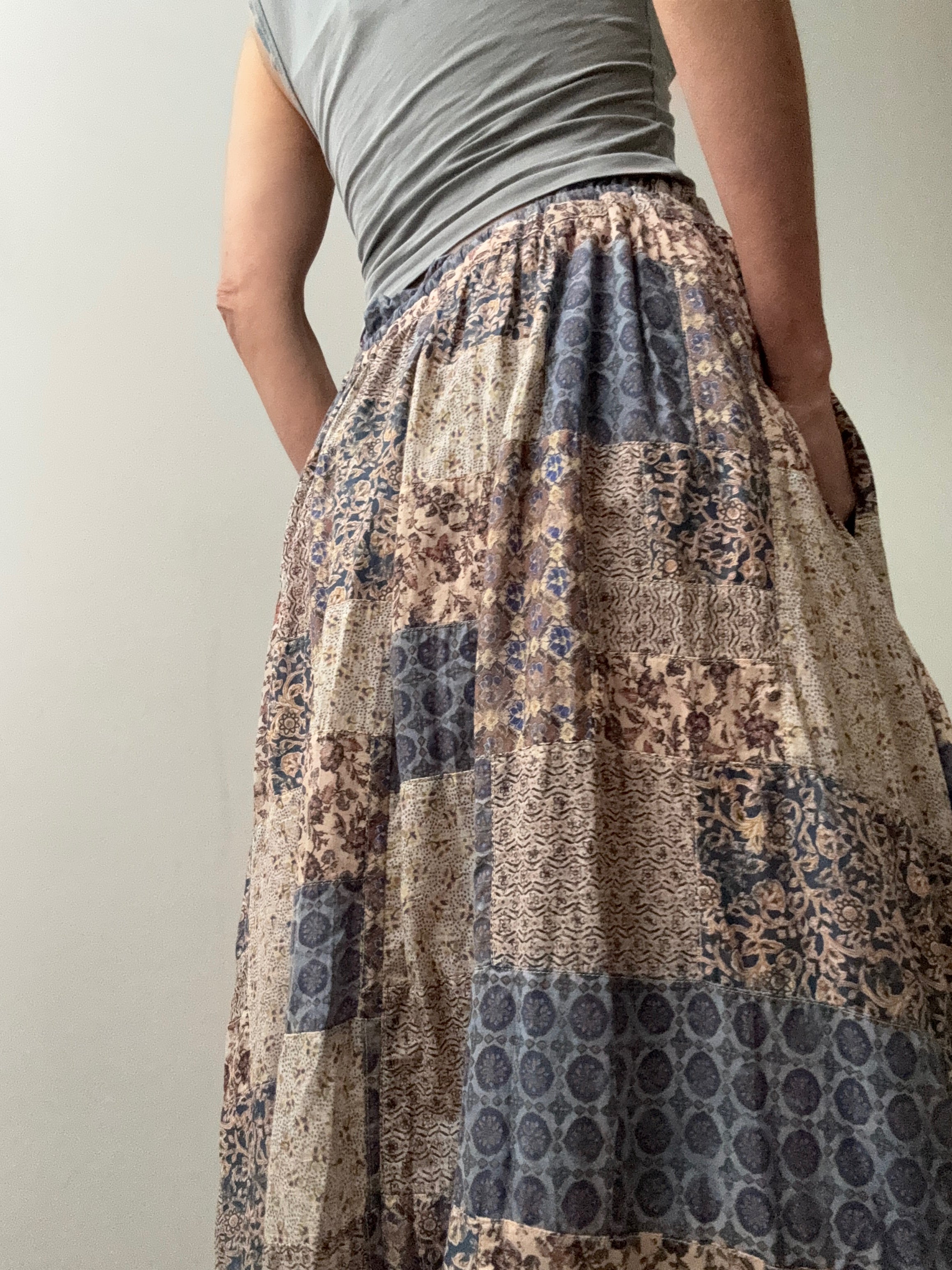 Patchwork Crinkled Cotton Gauze Skirt | Skirts