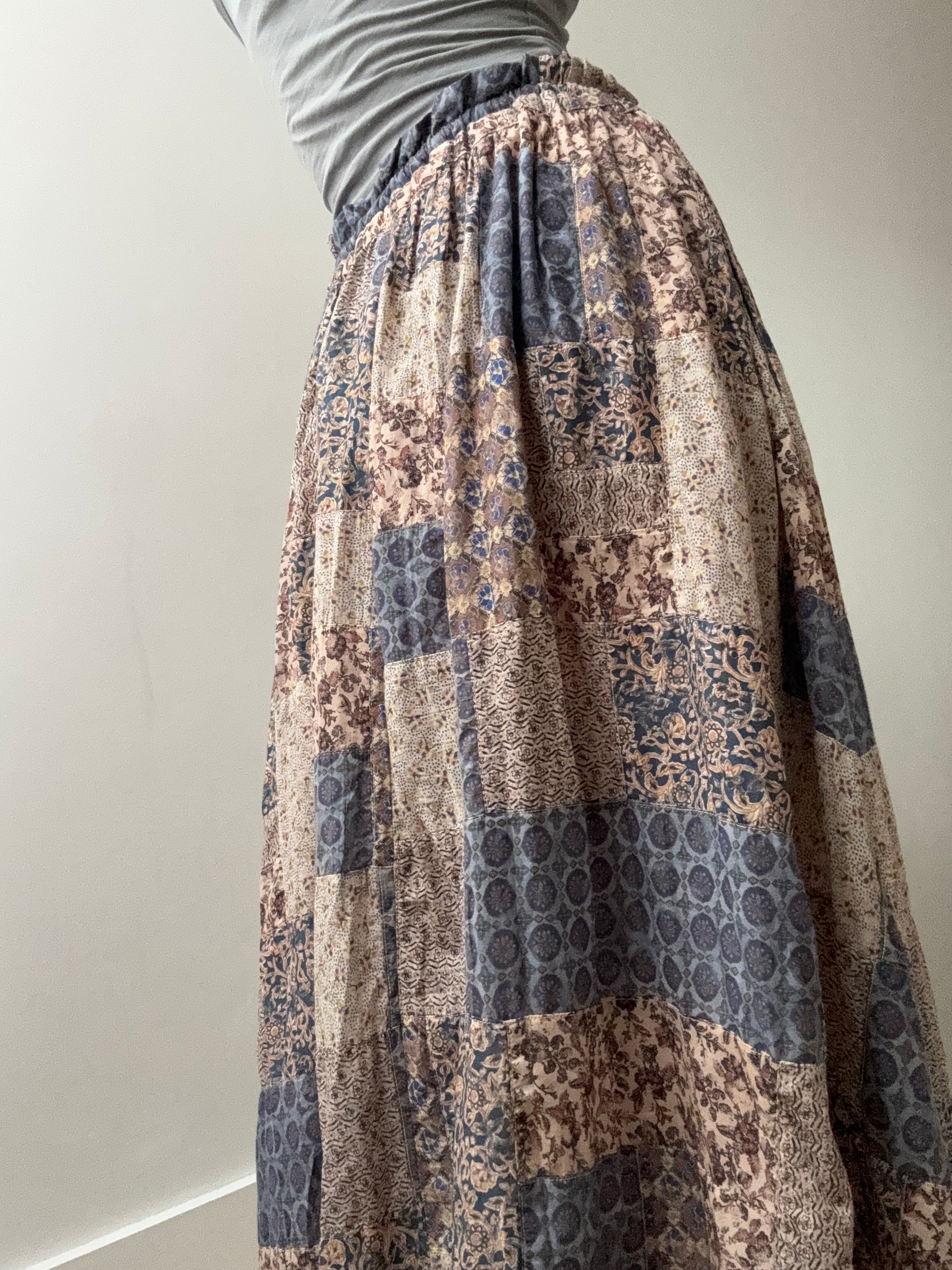 Patchwork Crinkled Cotton Gauze Skirt | Skirts