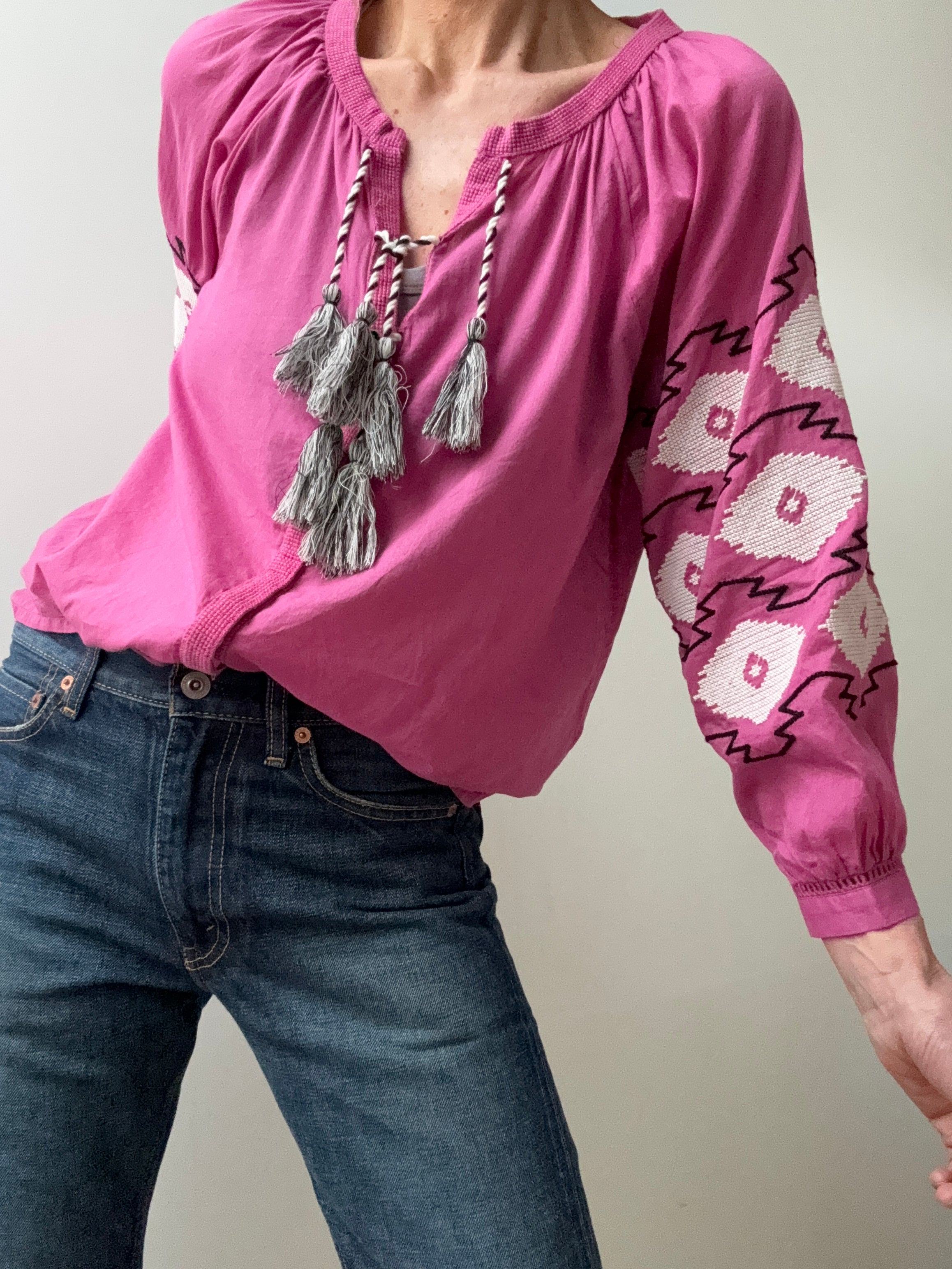 Rapsodia Embroidered Sleeve Blouse Pink | Blouses