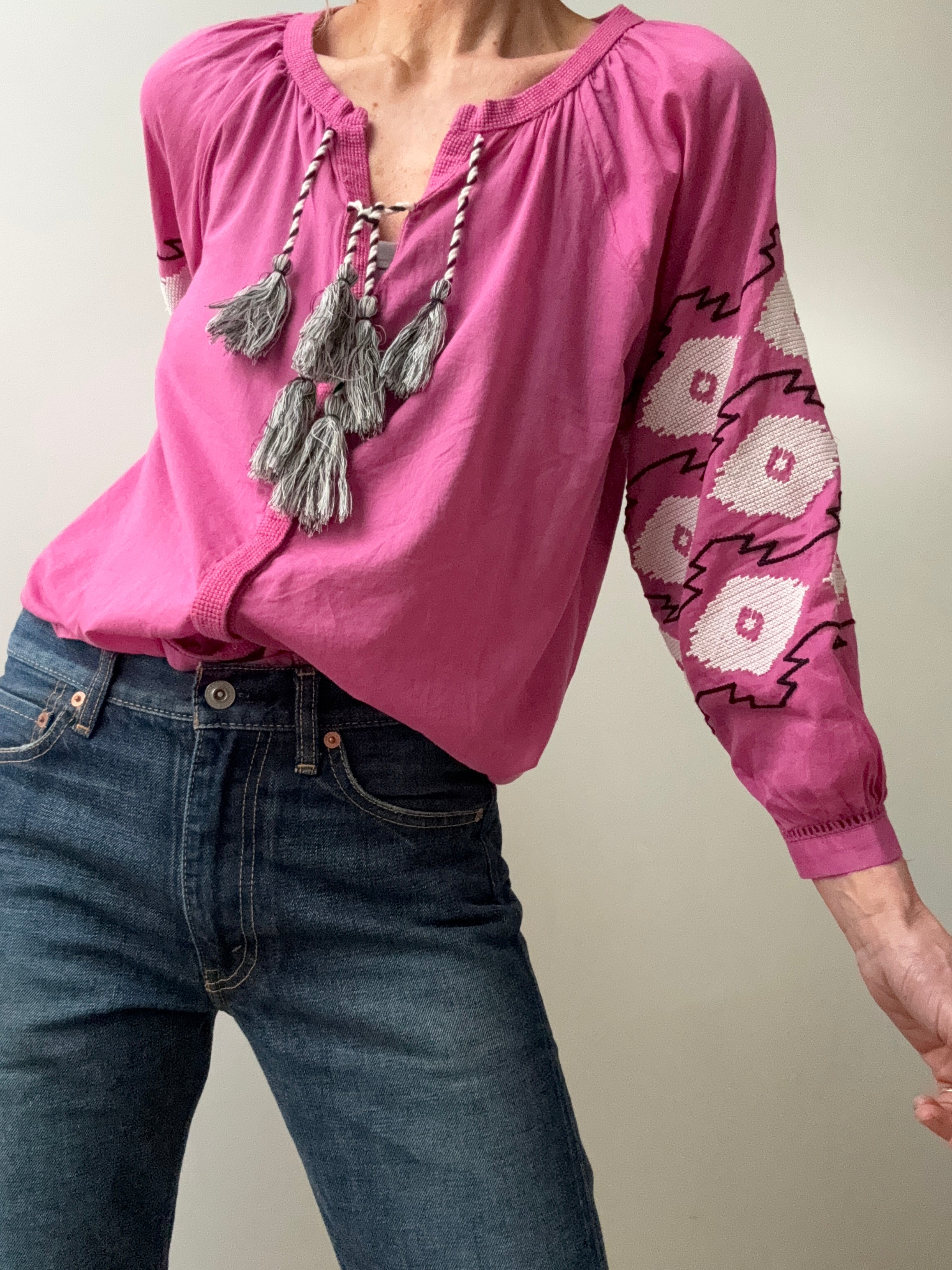 Rapsodia Embroidered Sleeve Blouse Pink | Blouses