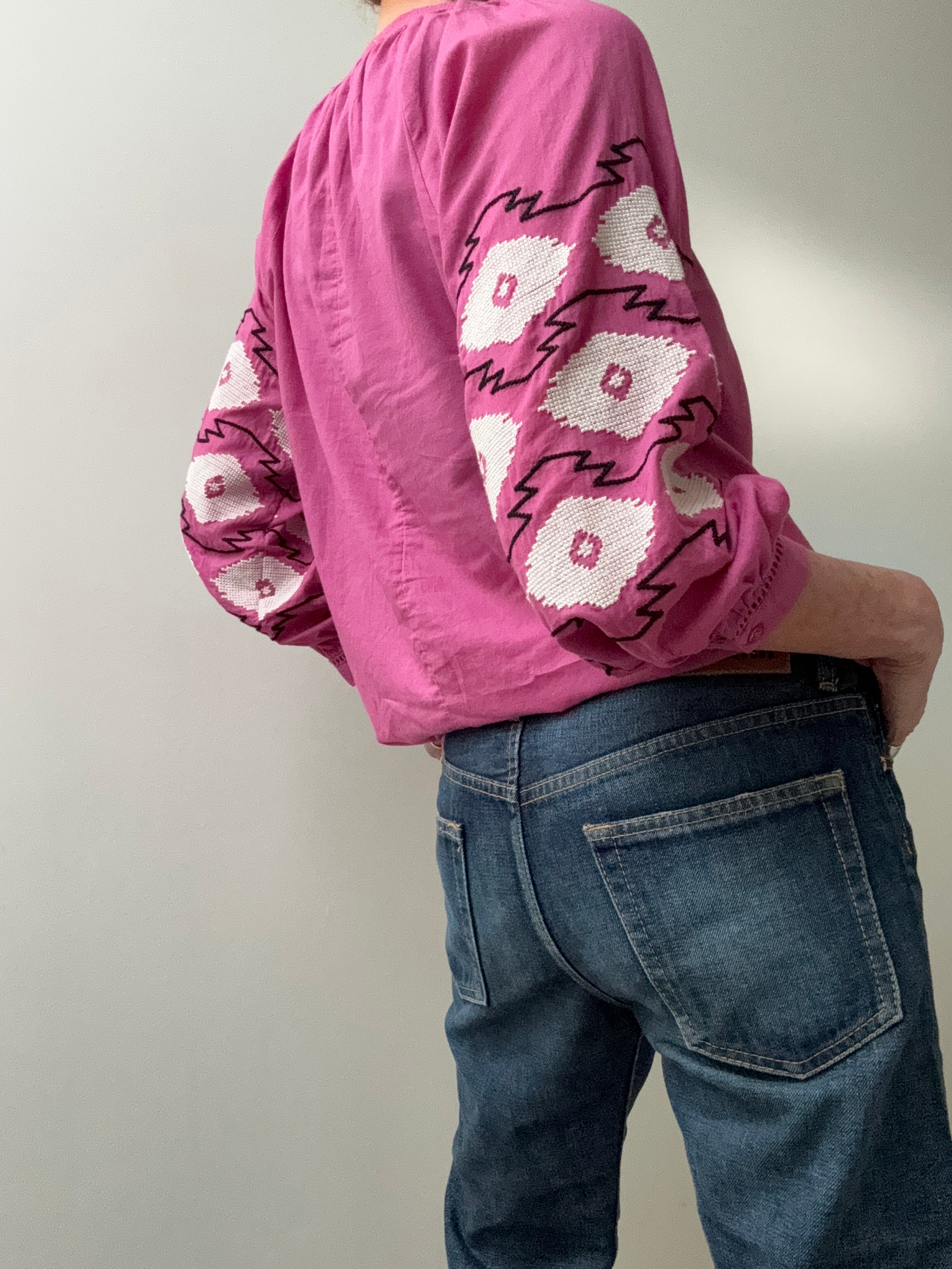 Rapsodia Embroidered Sleeve Blouse Pink | Blouses