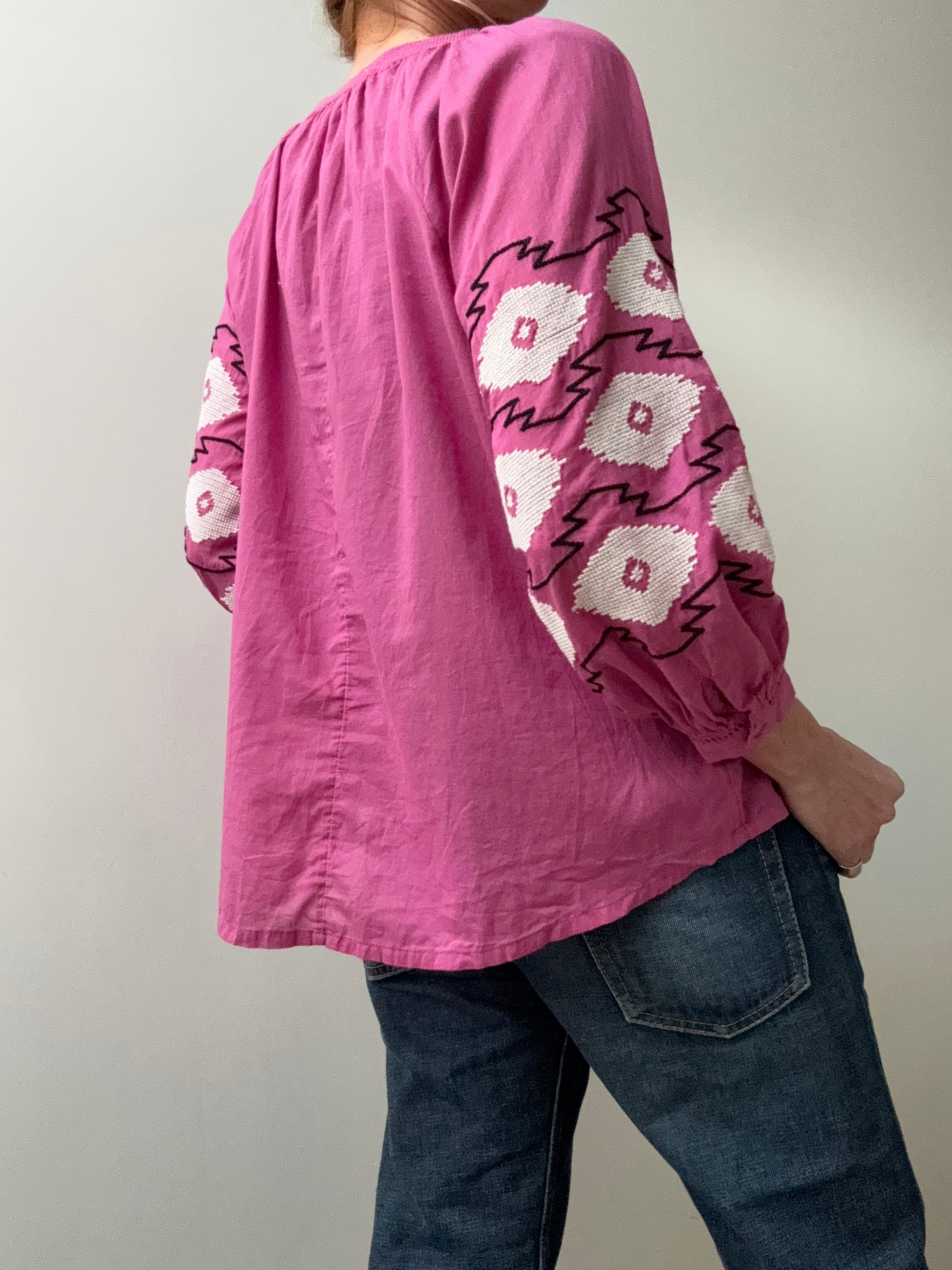 Rapsodia Embroidered Sleeve Blouse Pink | Blouses