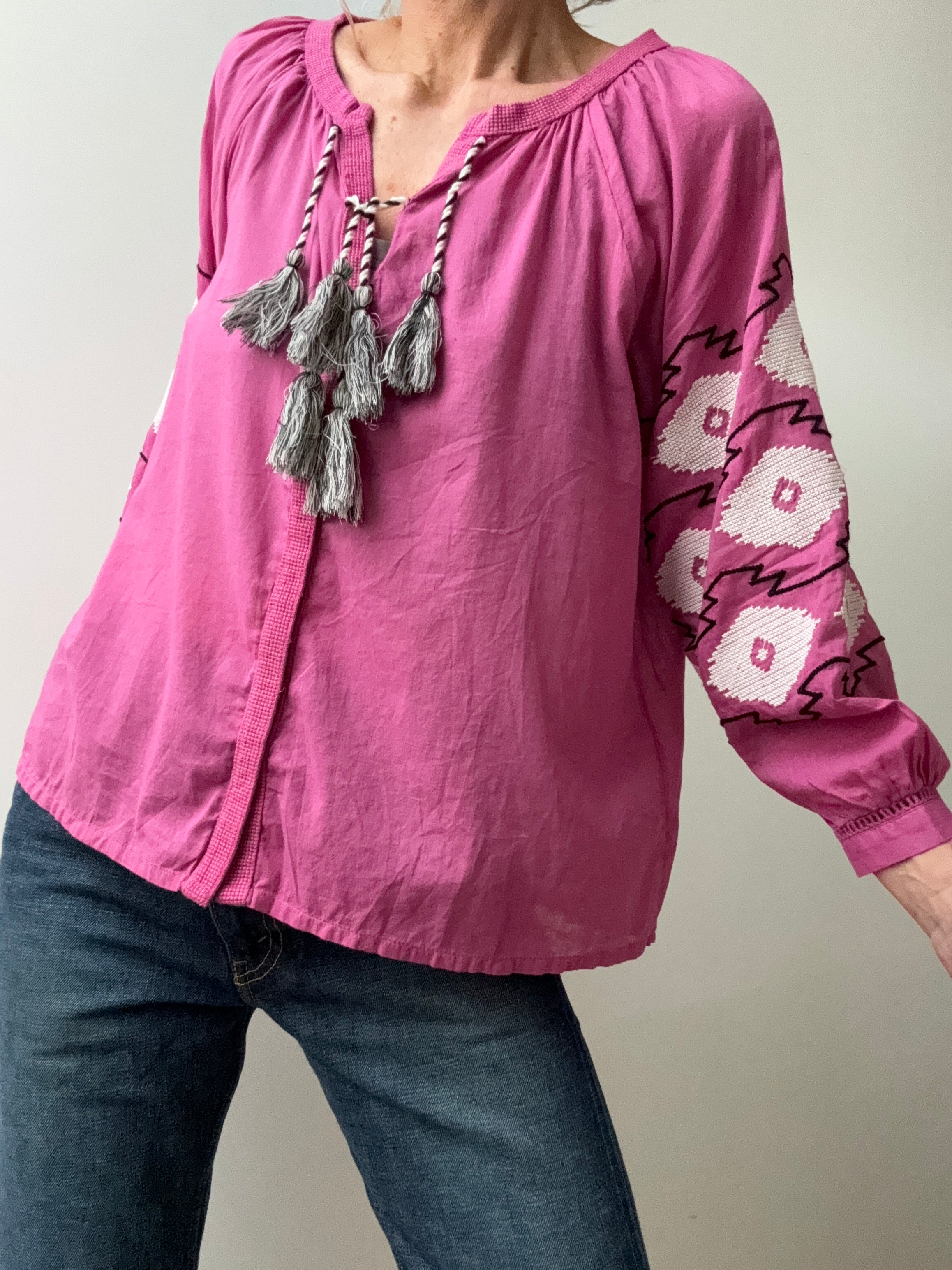 Rapsodia Embroidered Sleeve Blouse Pink | Blouses
