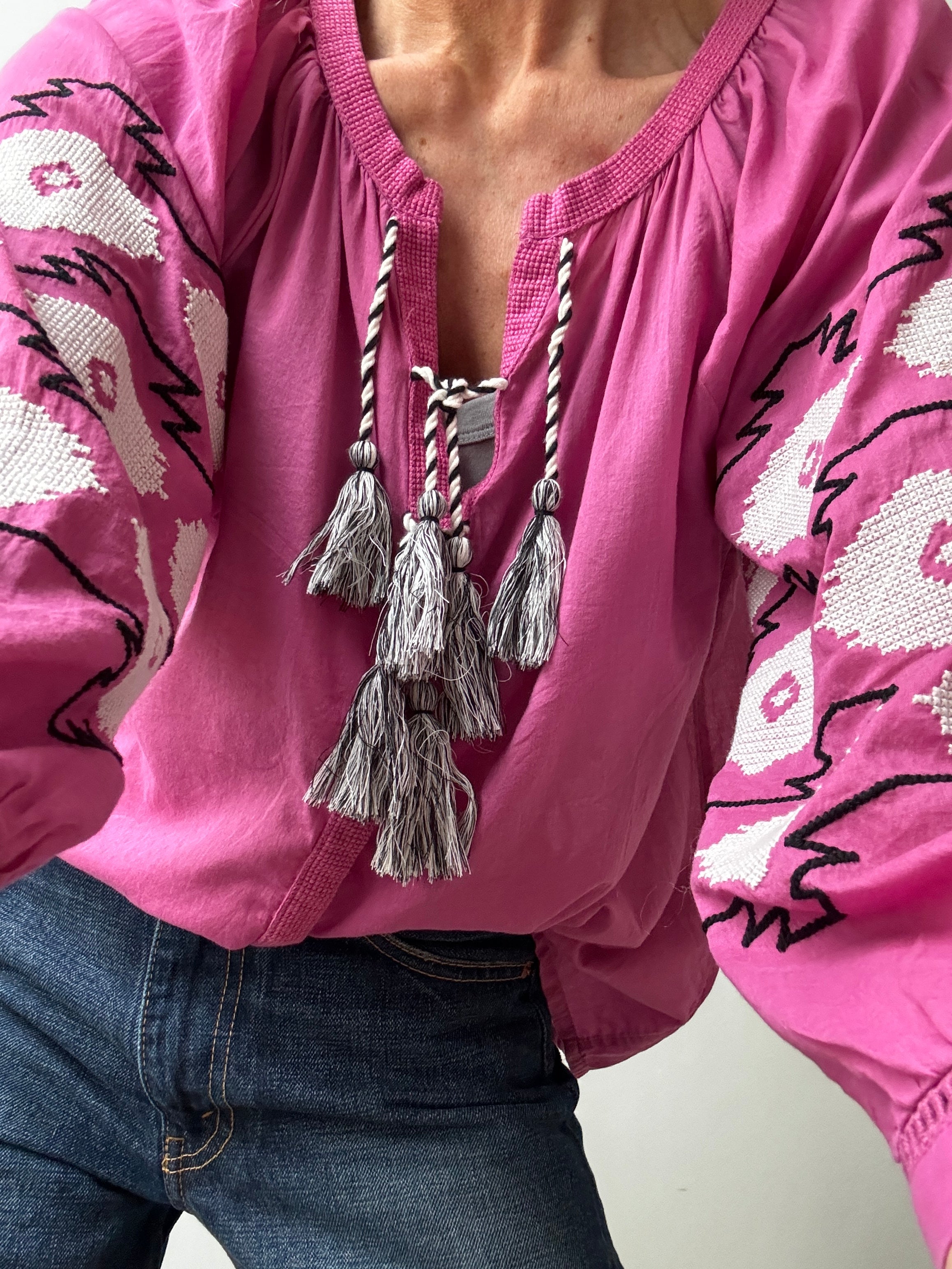 Rapsodia Embroidered Sleeve Blouse Pink | Blouses