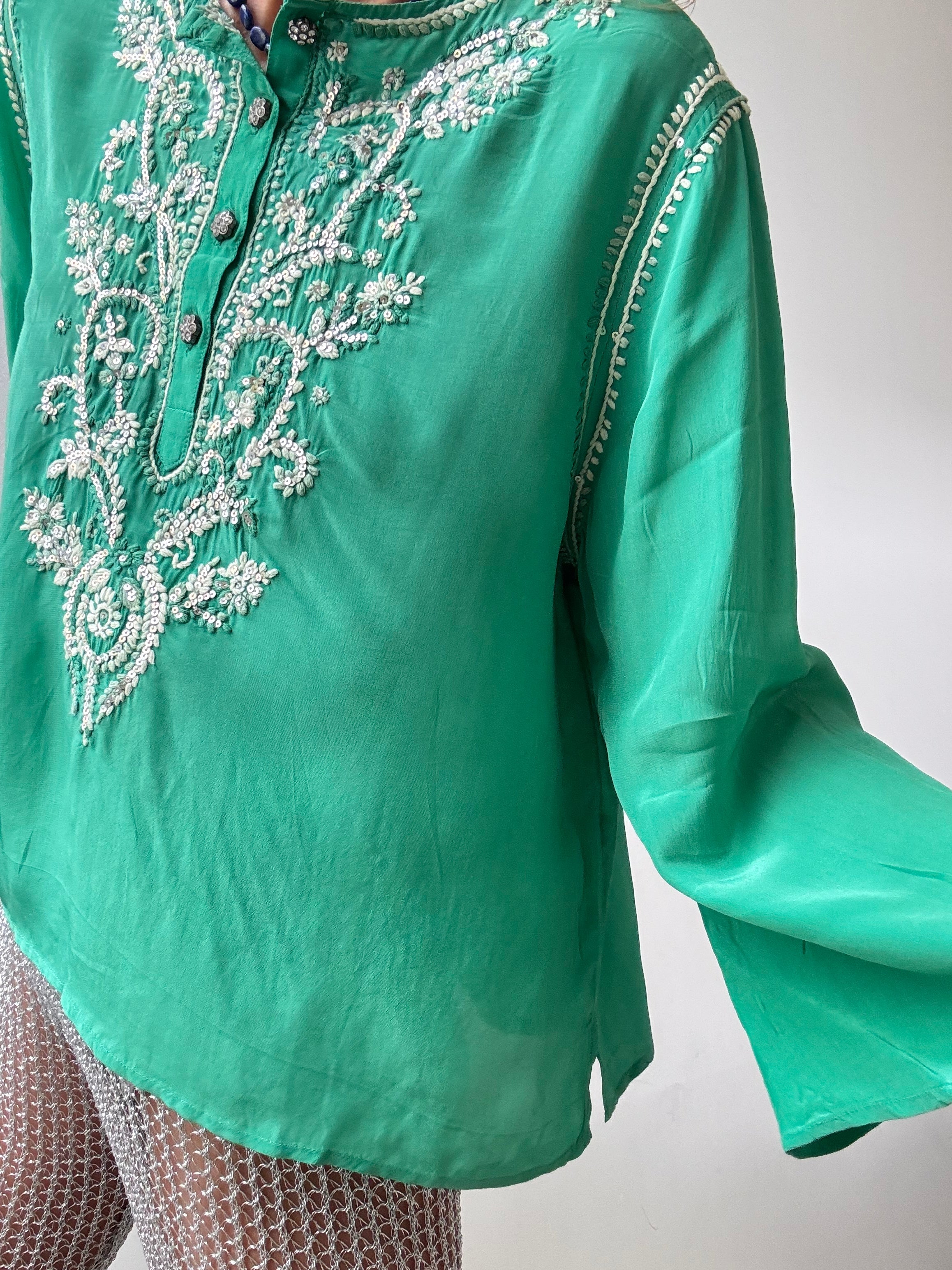 Jewel Green Embroidered Top | Tops