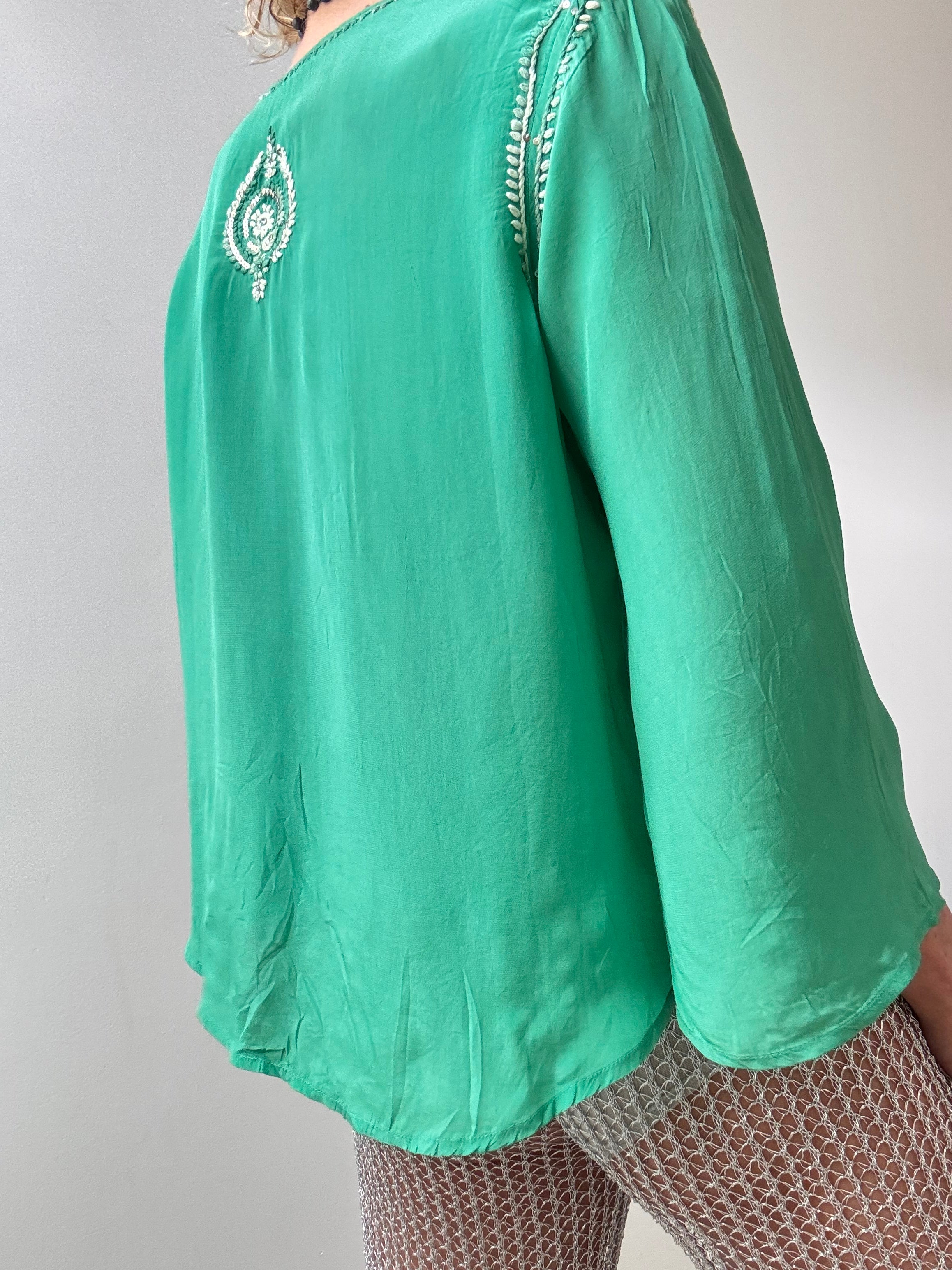 Jewel Green Embroidered Top | Tops
