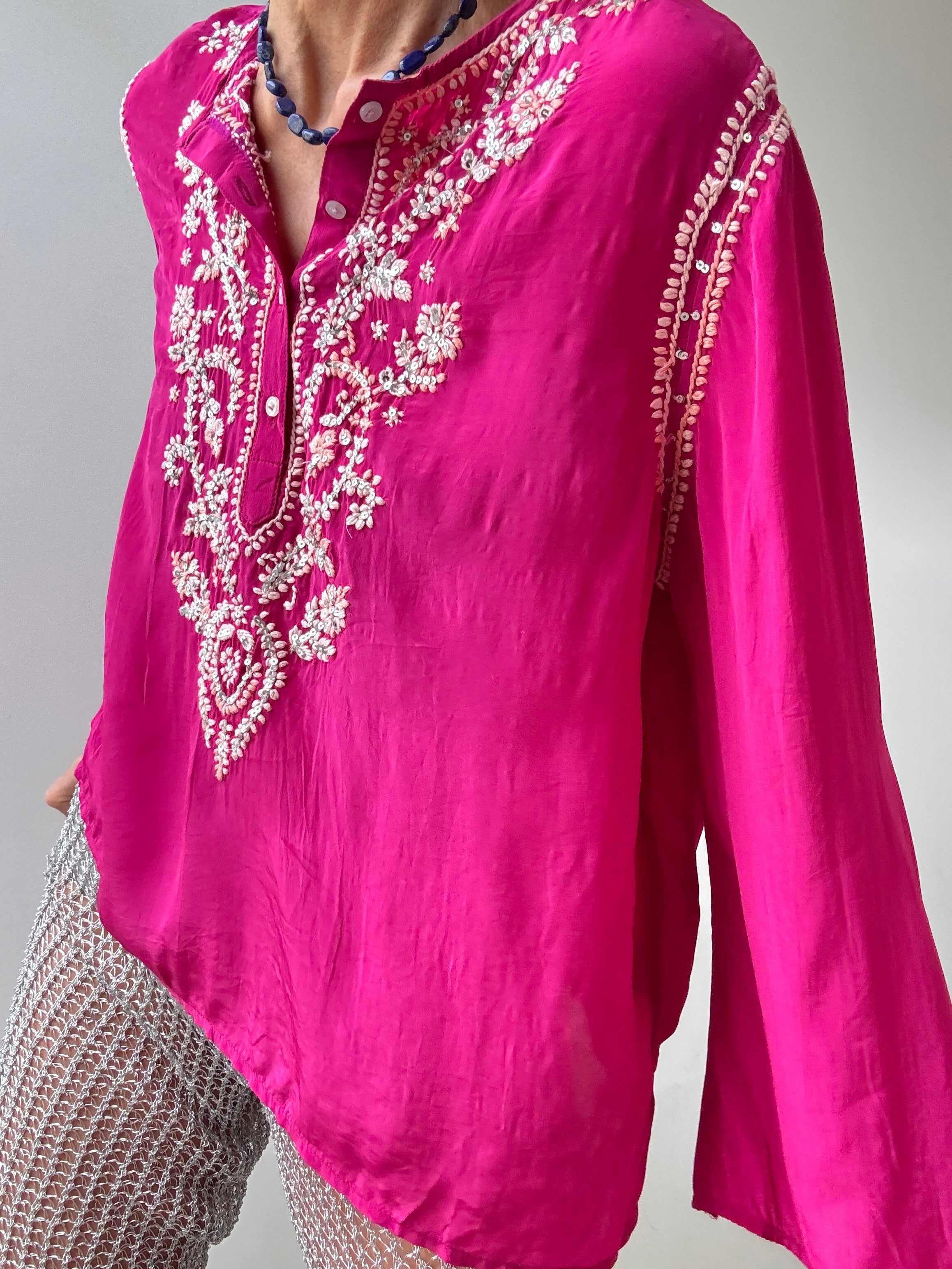 Jewel Pink Embroidered Top | Tops