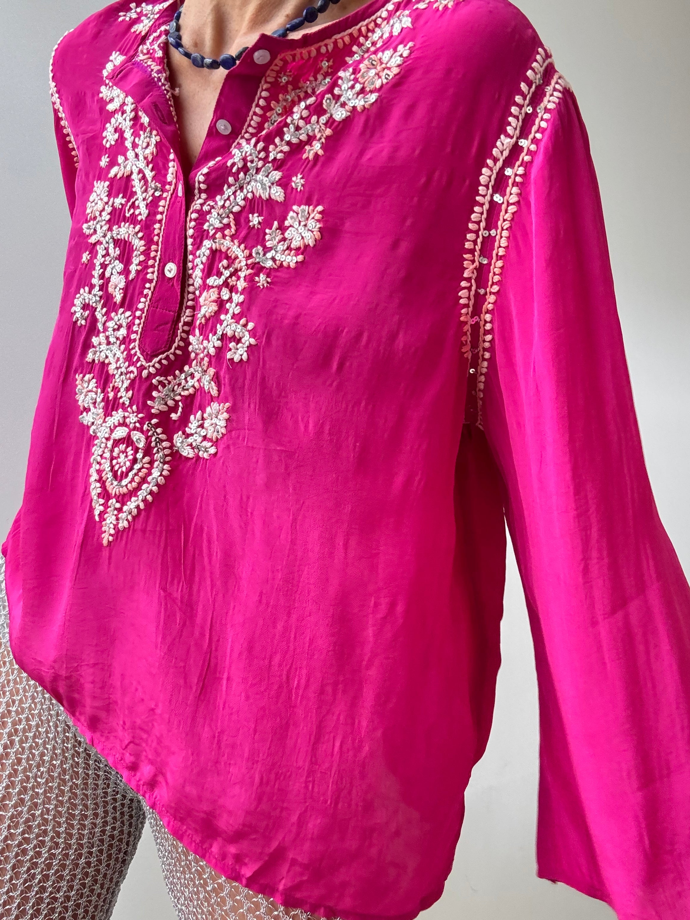 Jewel Pink Embroidered Top | Tops
