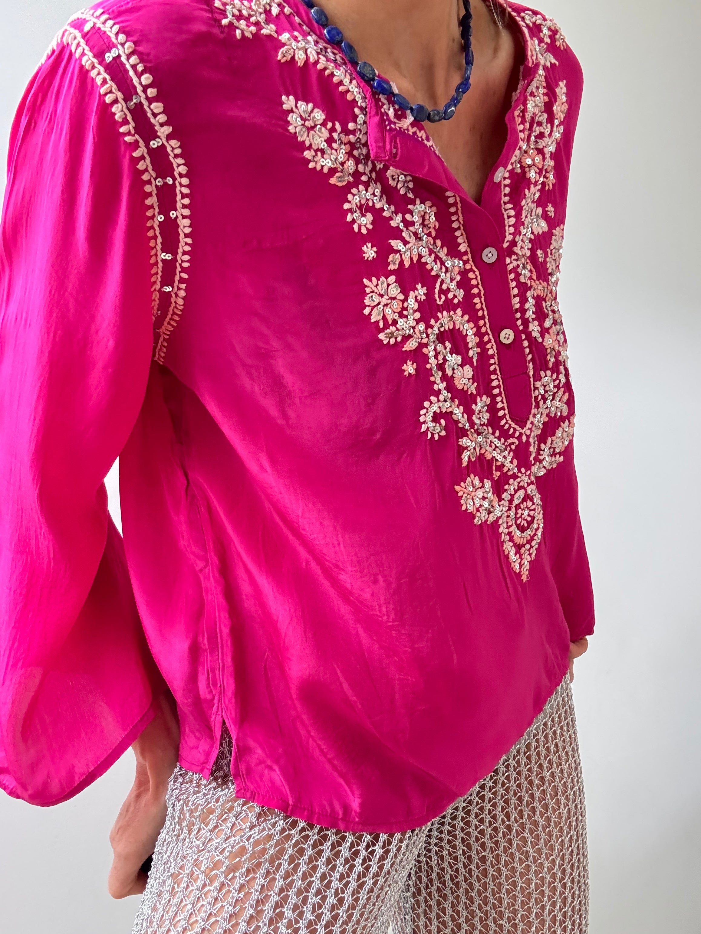 Jewel Pink Embroidered Top | Tops