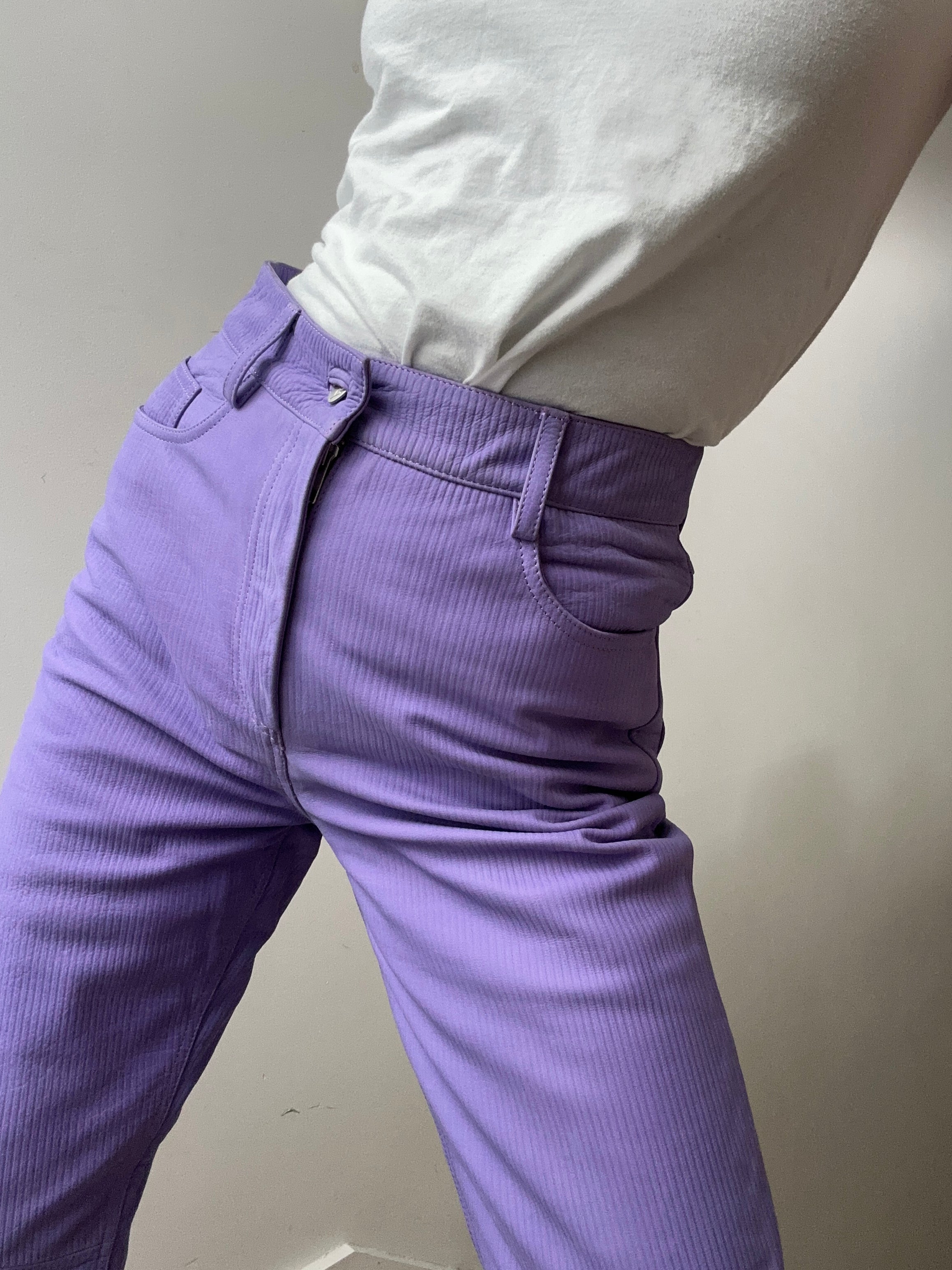 Remain Corduroy Leather Straight Pants Purple | Pants