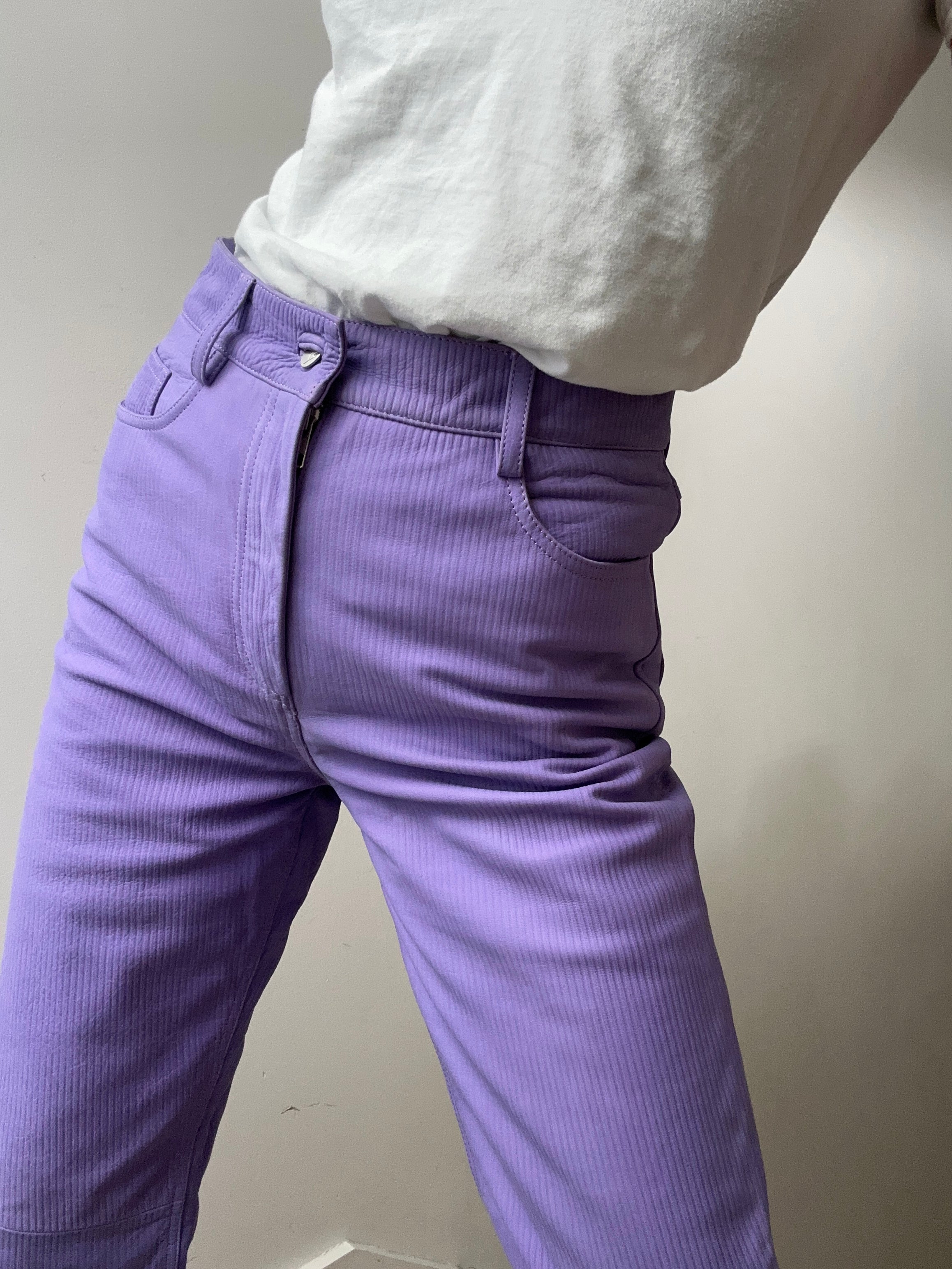 Remain Corduroy Leather Straight Pants Purple | Pants