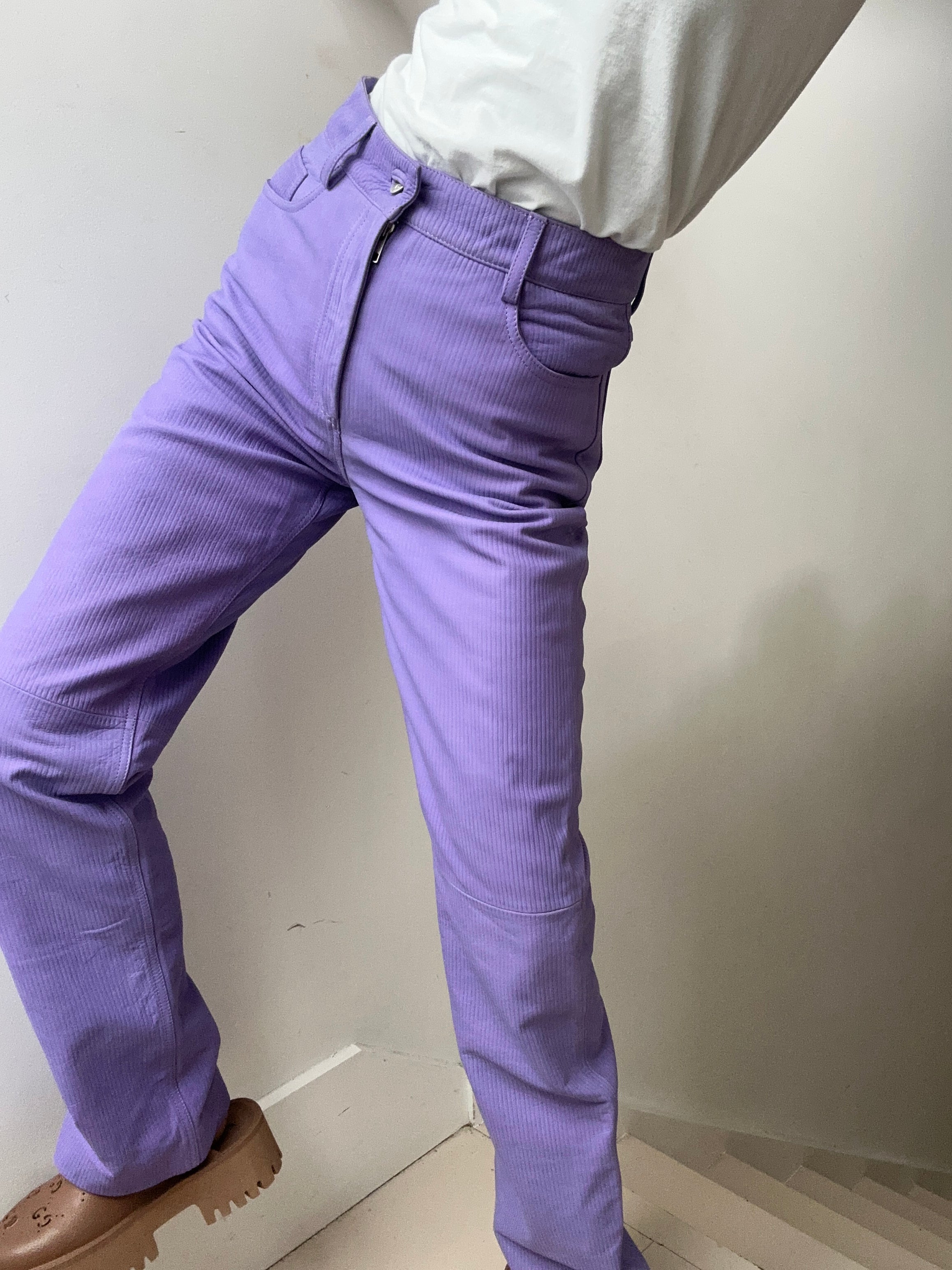 Remain Corduroy Leather Straight Pants Purple | Pants