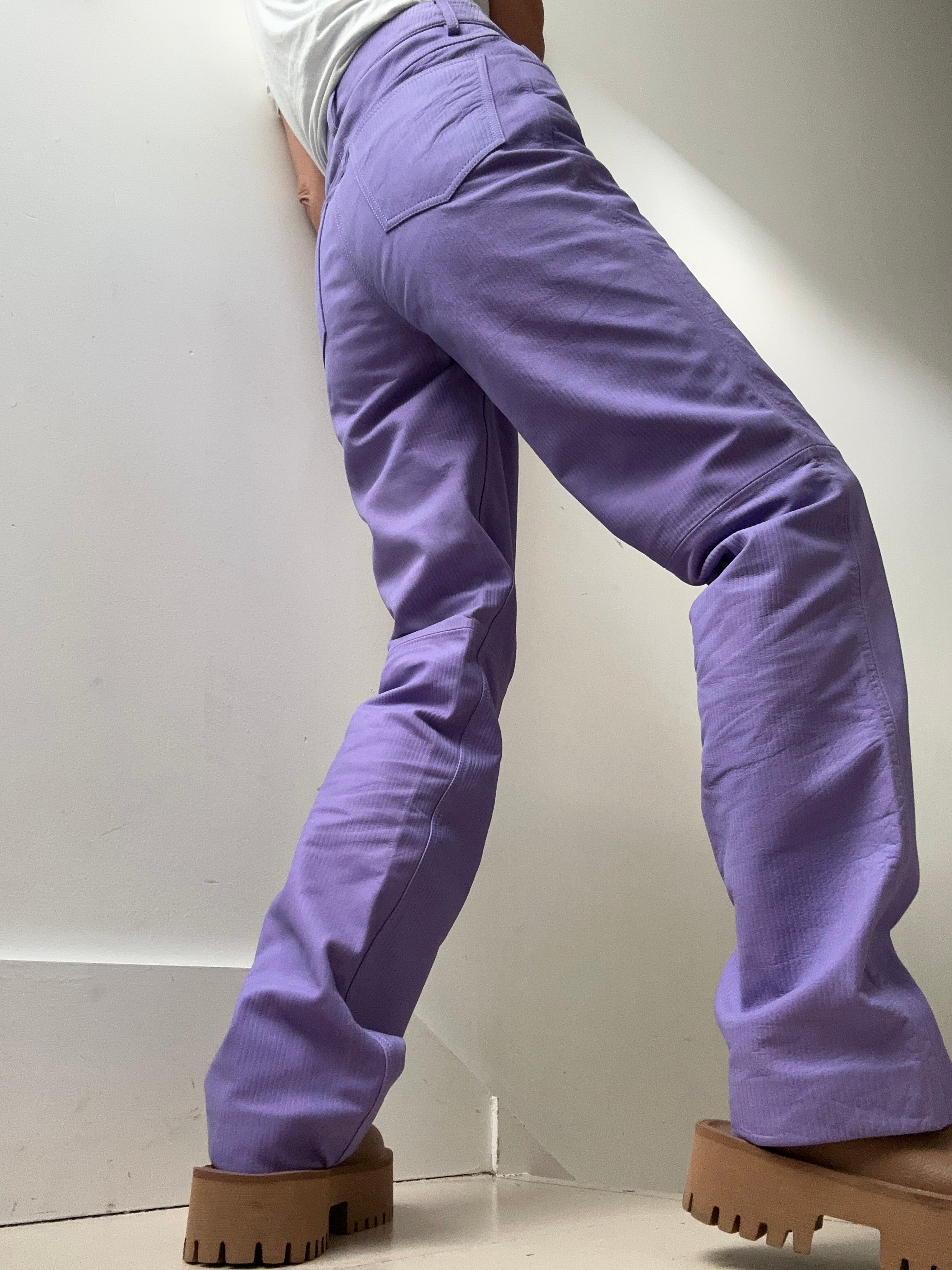 Remain Corduroy Leather Straight Pants Purple | Pants