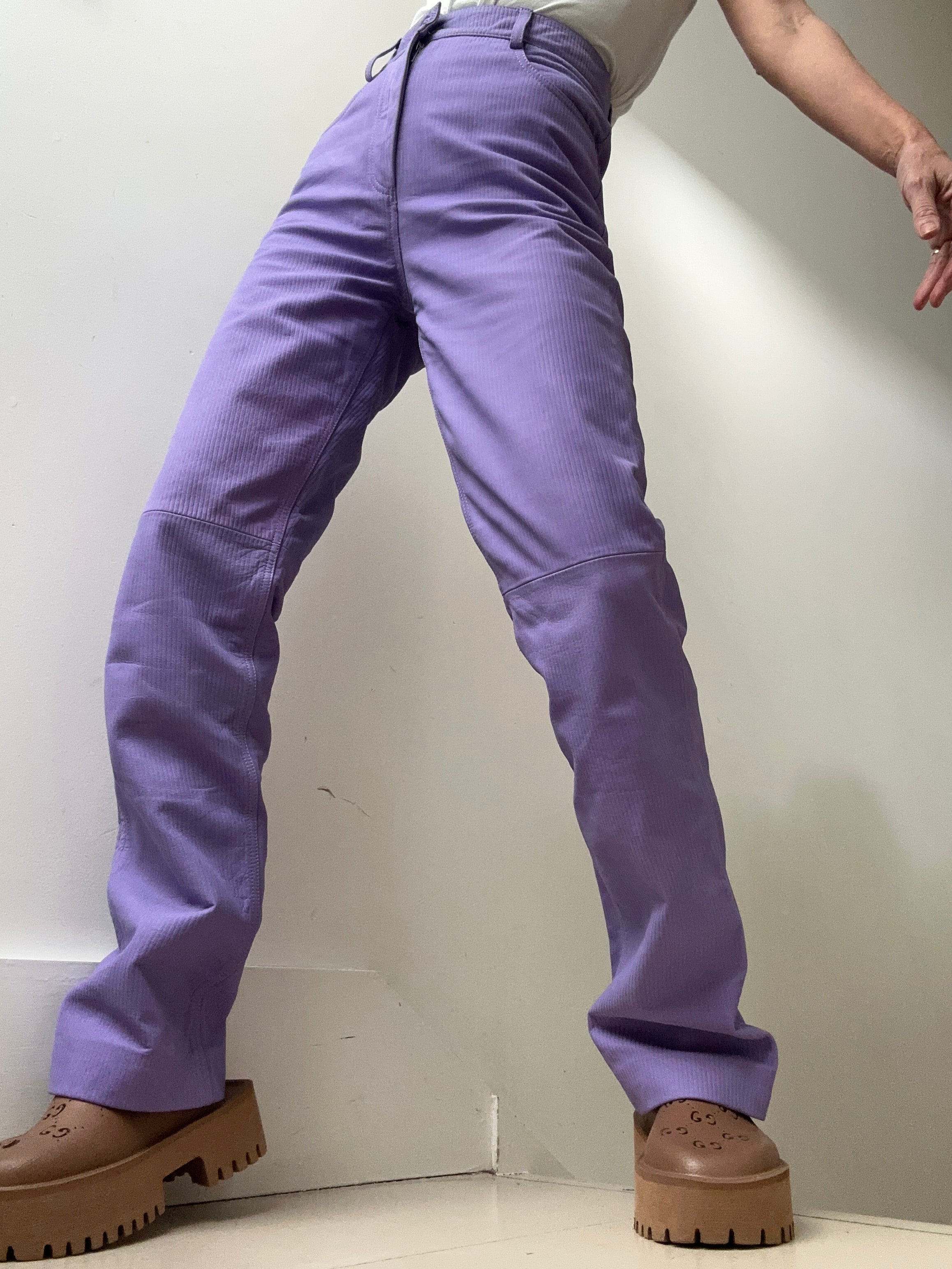 Remain Corduroy Leather Straight Pants Purple | Pants
