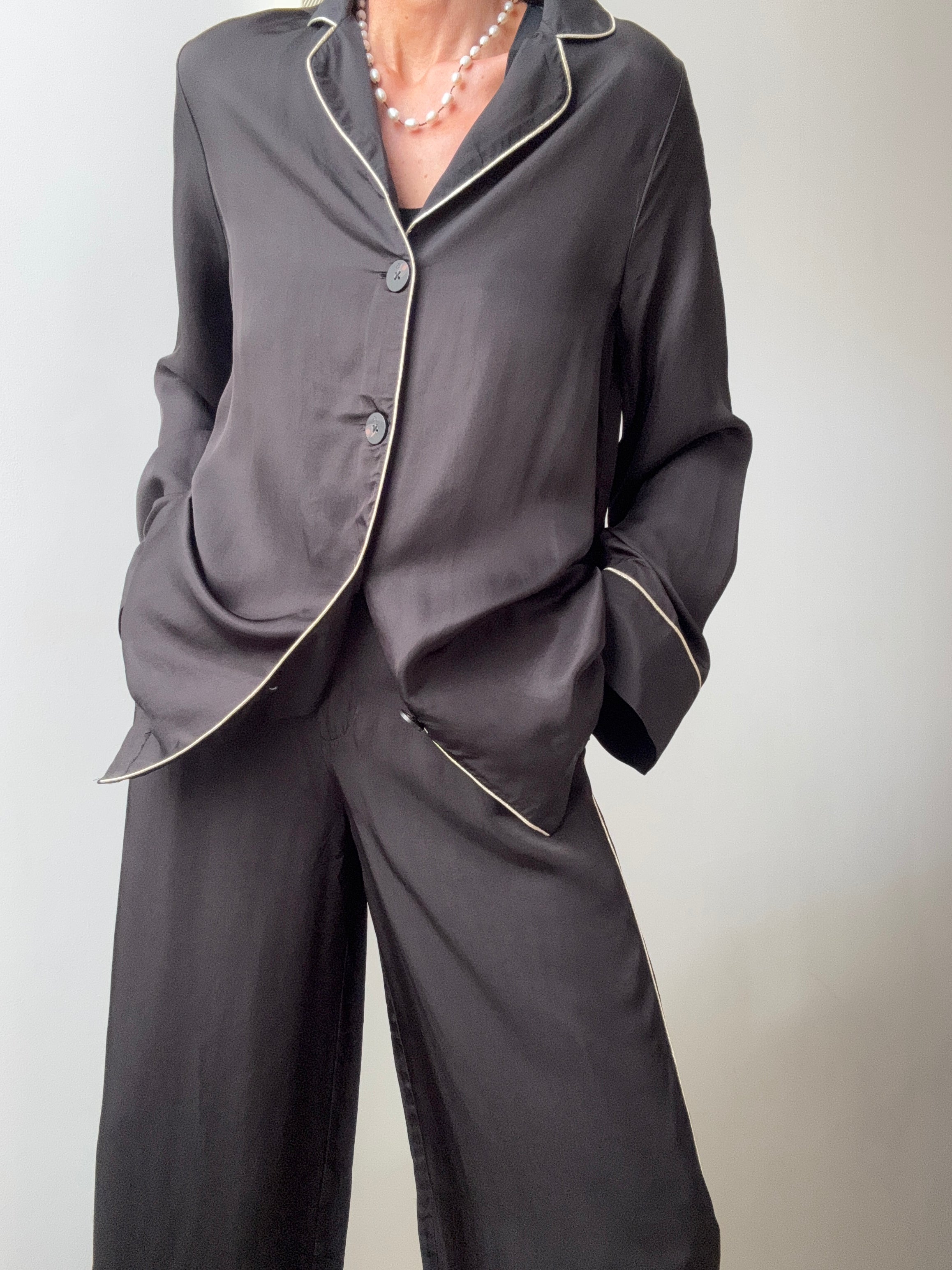 Satin Black Blazer Gold Piping | Jackets