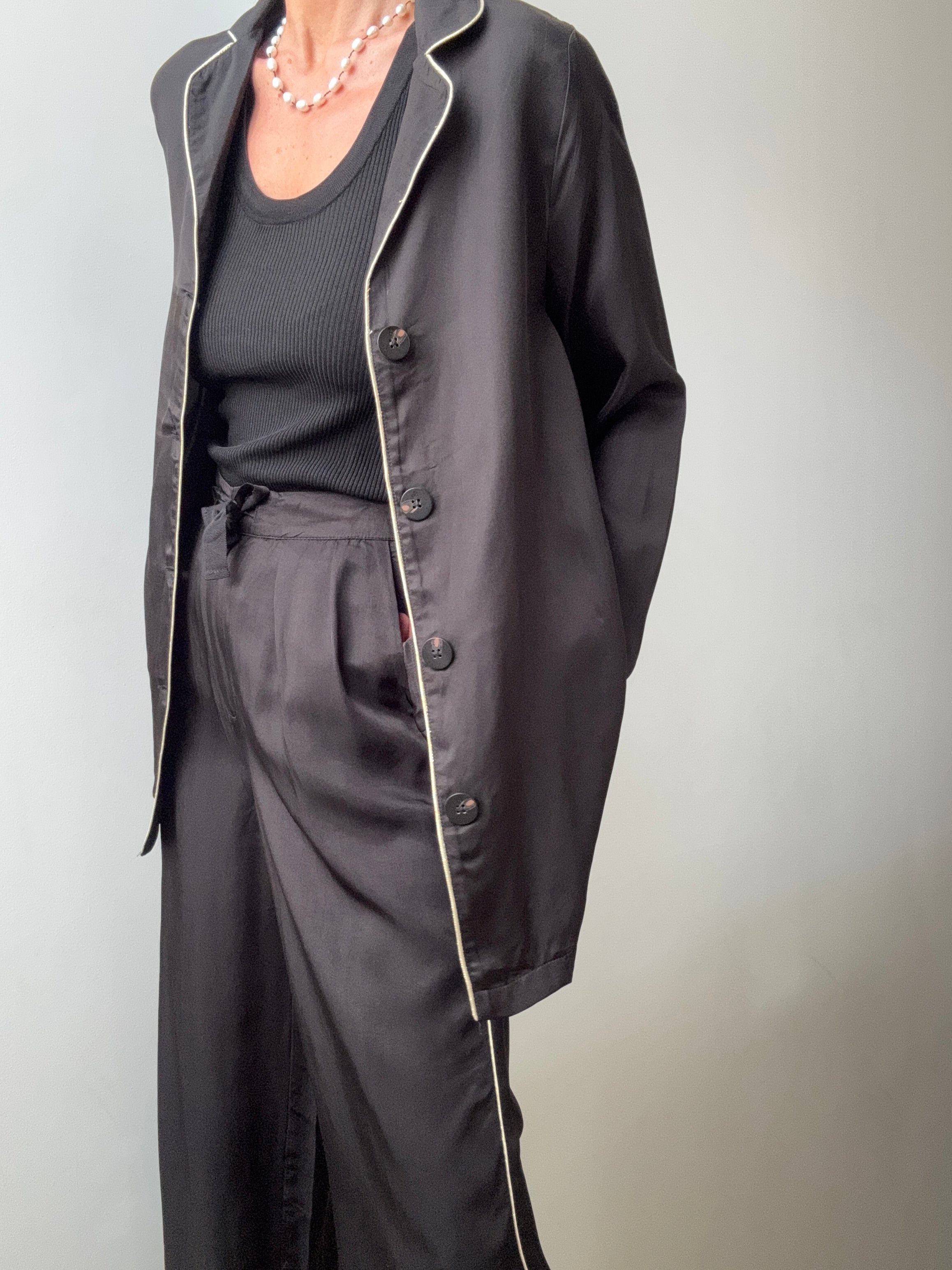 Satin Black Blazer Gold Piping | Jackets