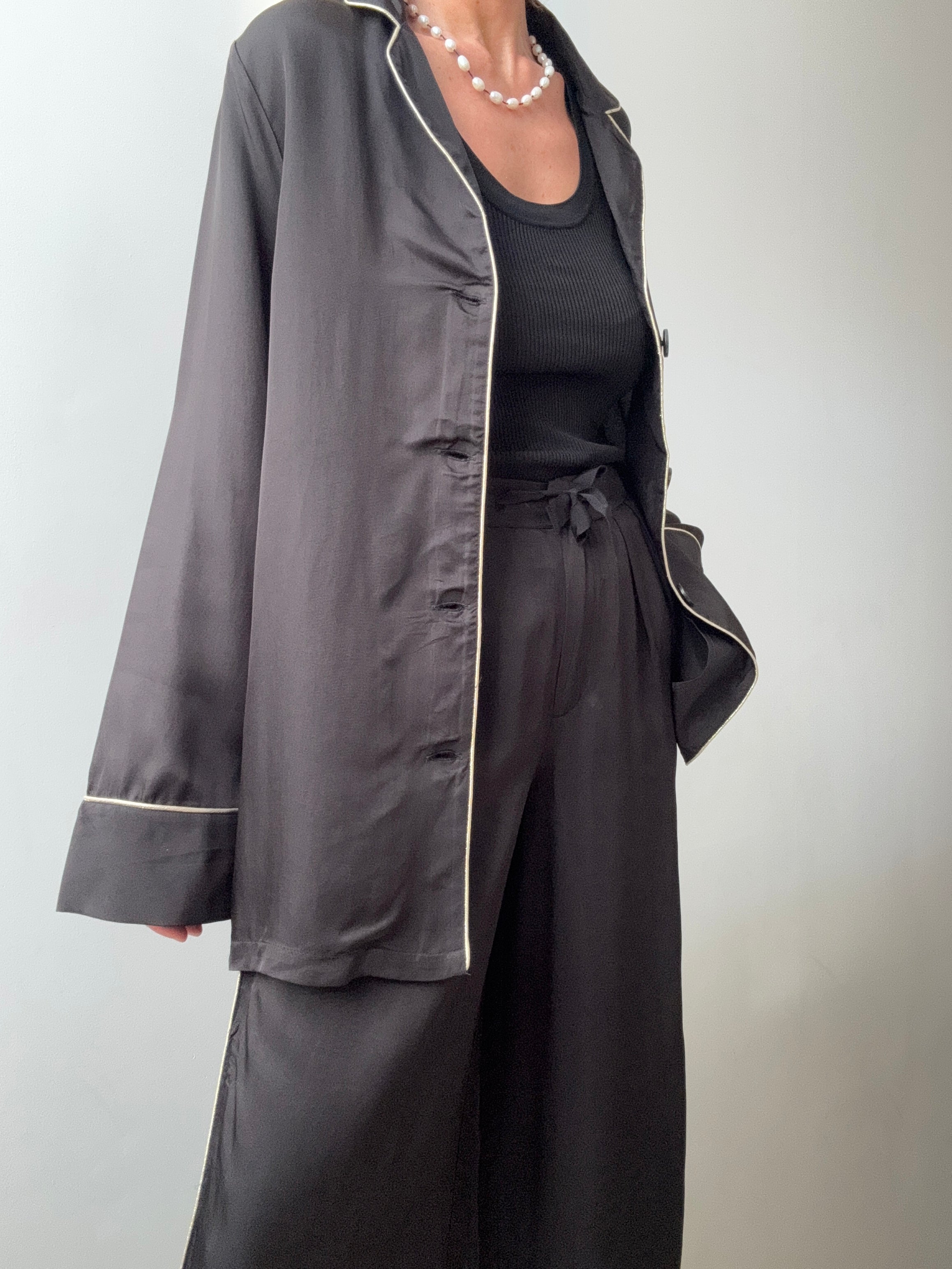 Satin Black Blazer Gold Piping | Jackets