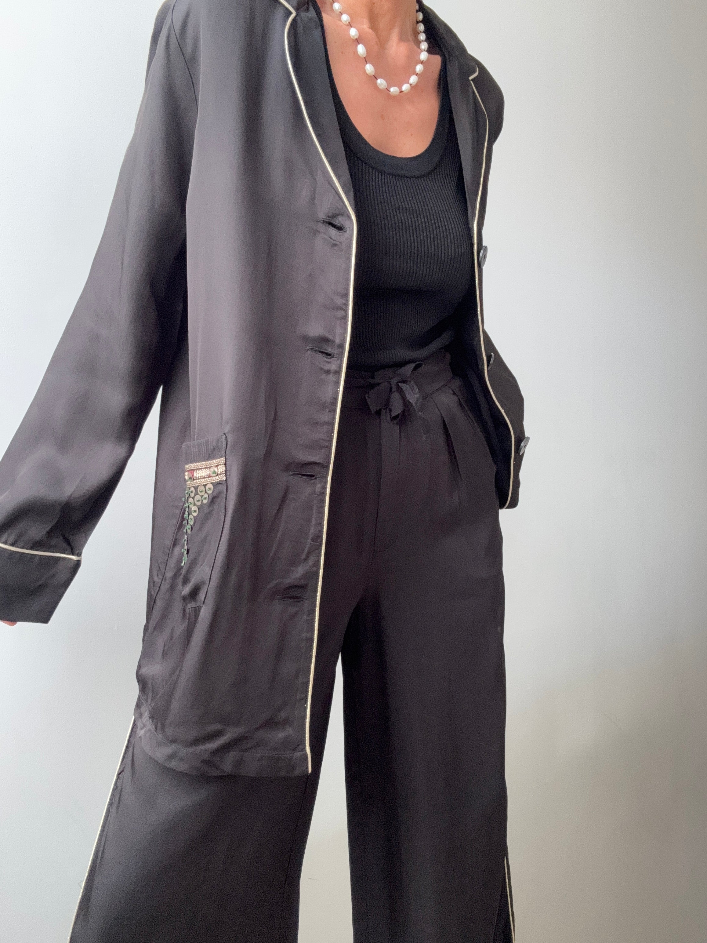 Satin Sequin Blazer Black | Jackets