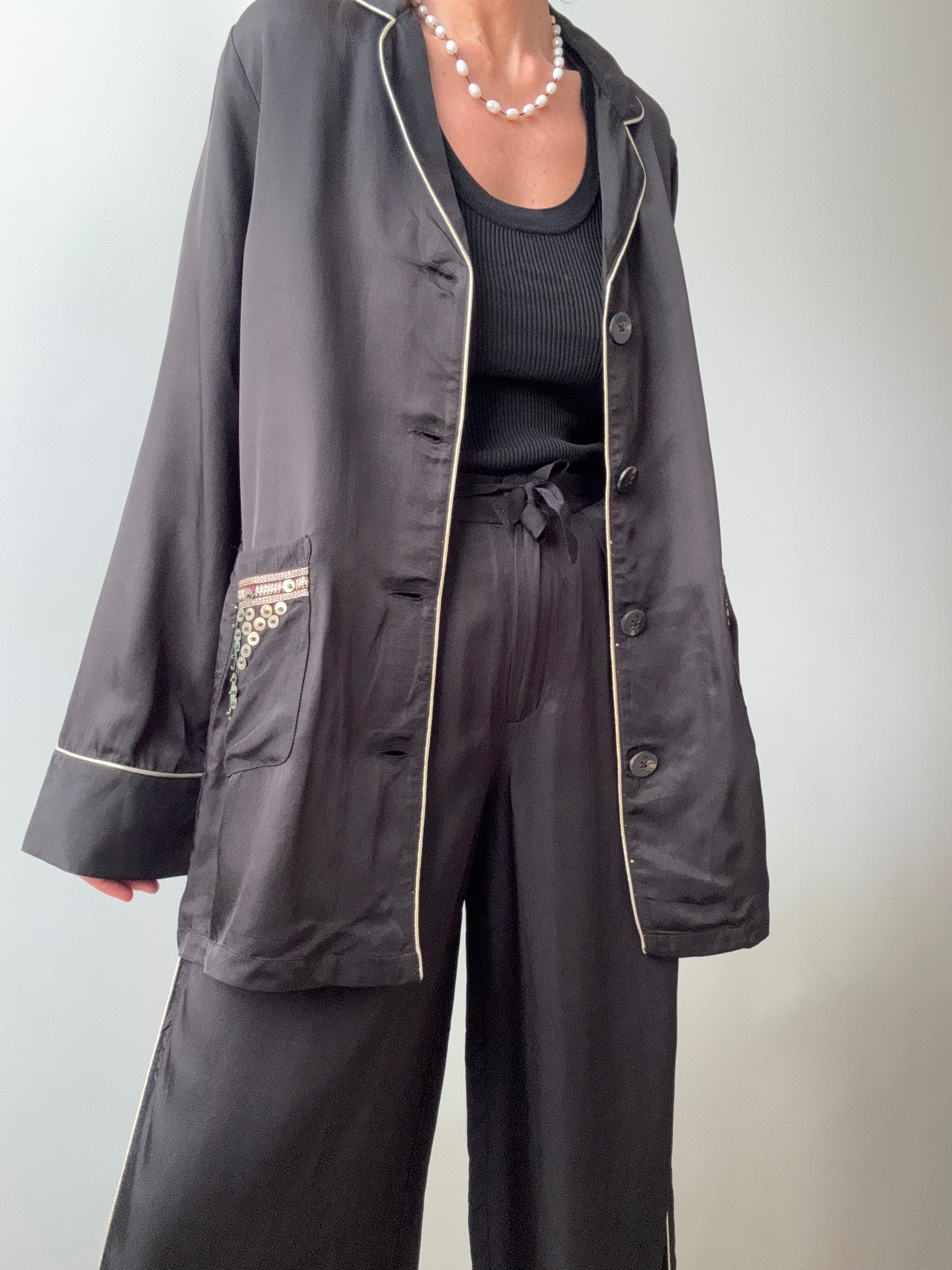 Satin Sequin Blazer Black | Jackets