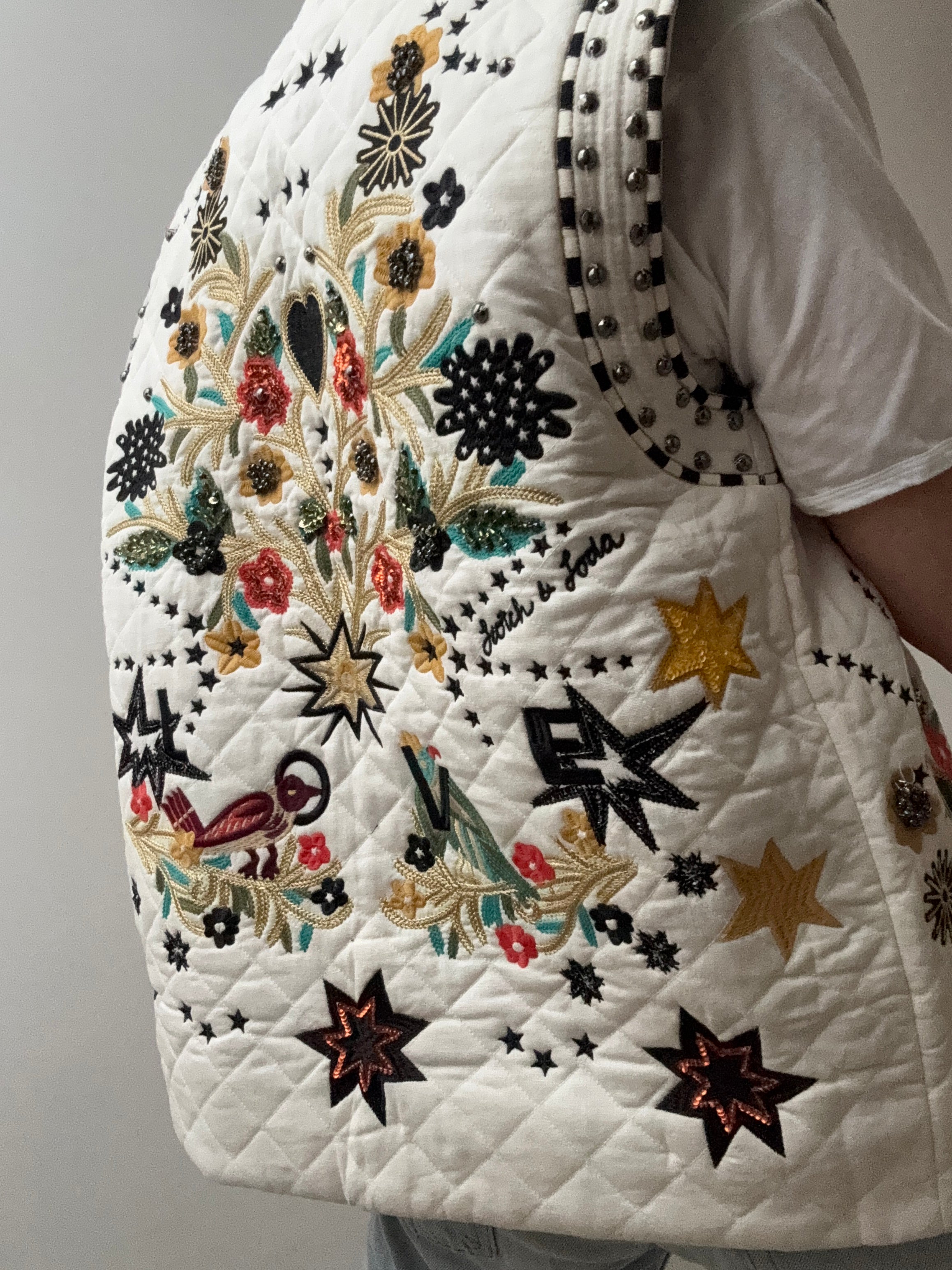 White Quilted Beaded Vest | Vests