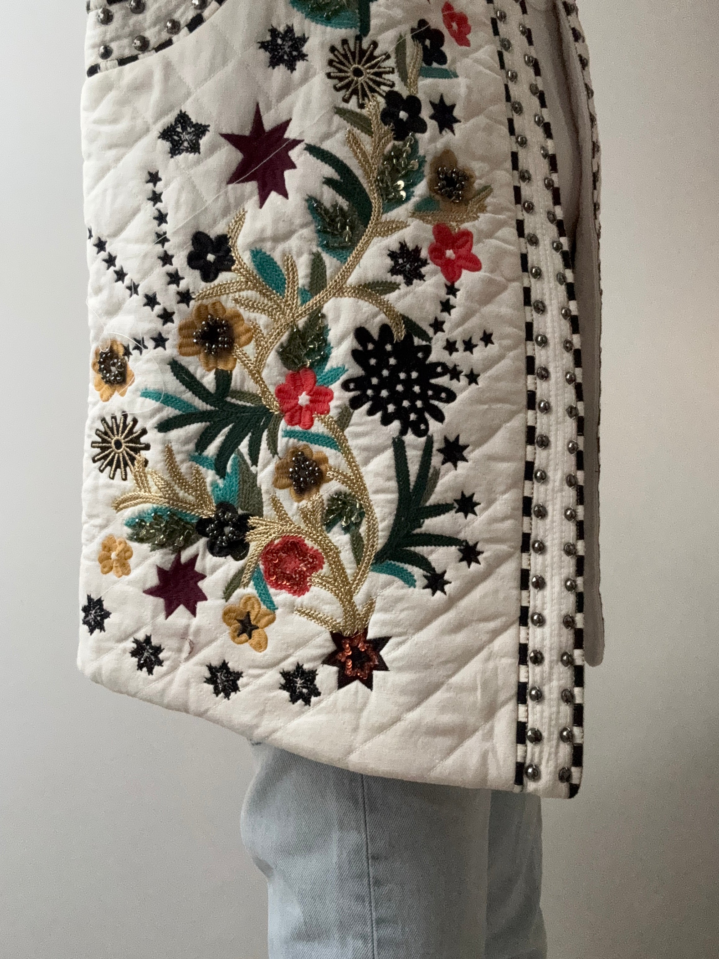 White Quilted Beaded Vest | Vests
