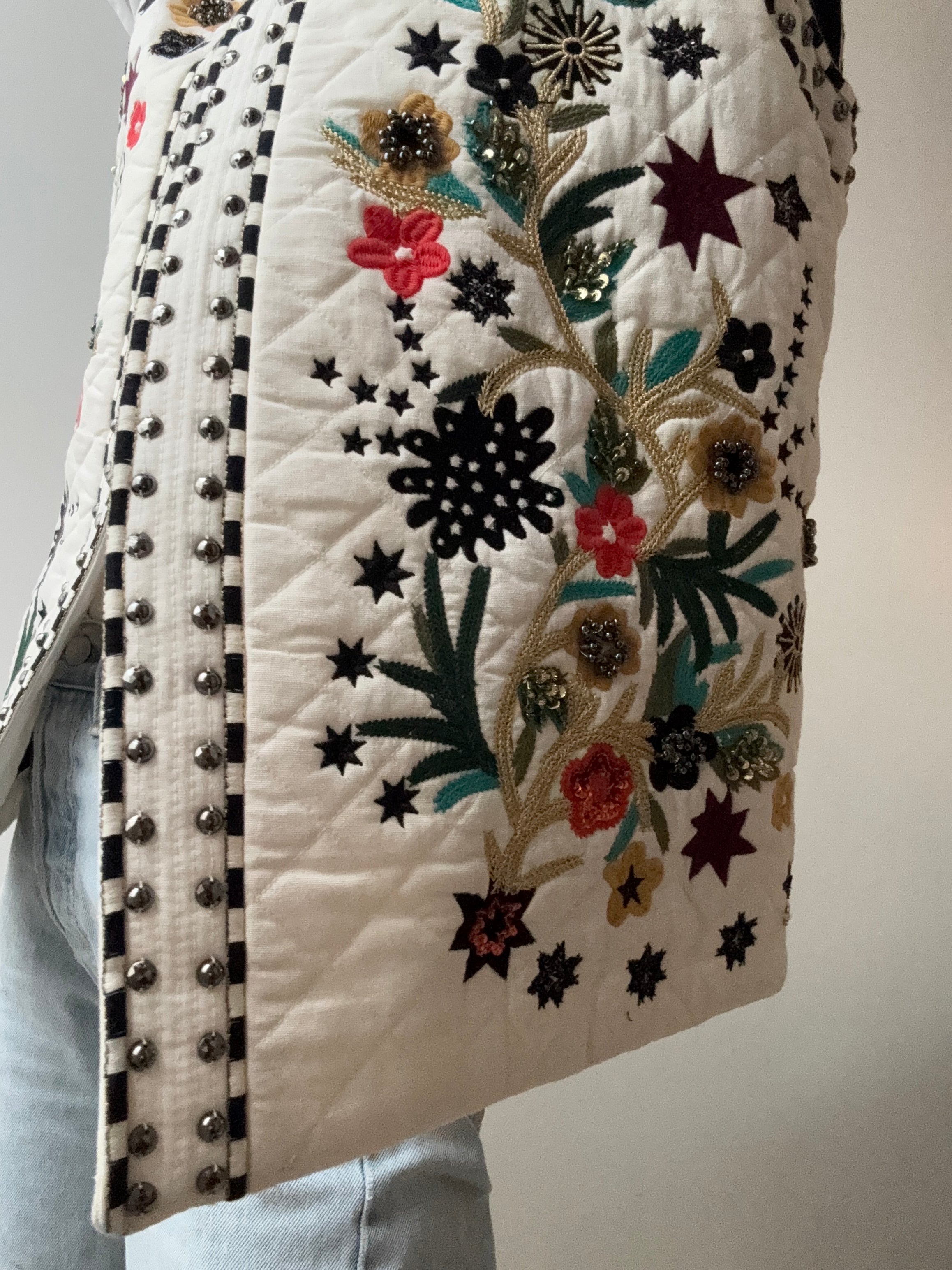 White Quilted Beaded Vest | Vests