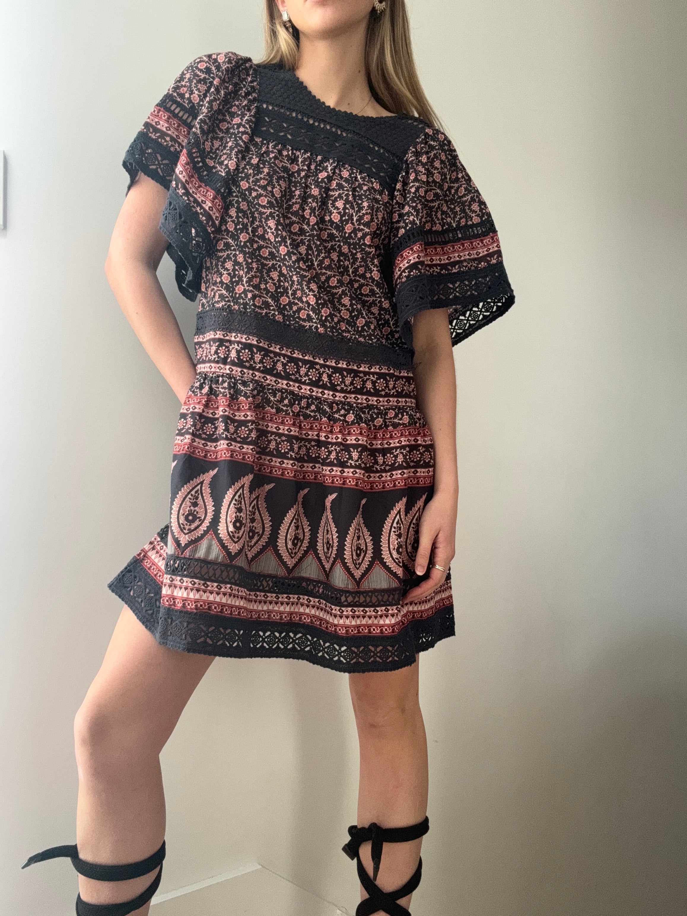 Broderie Anglaise Block Print Mini Dress | Dresses