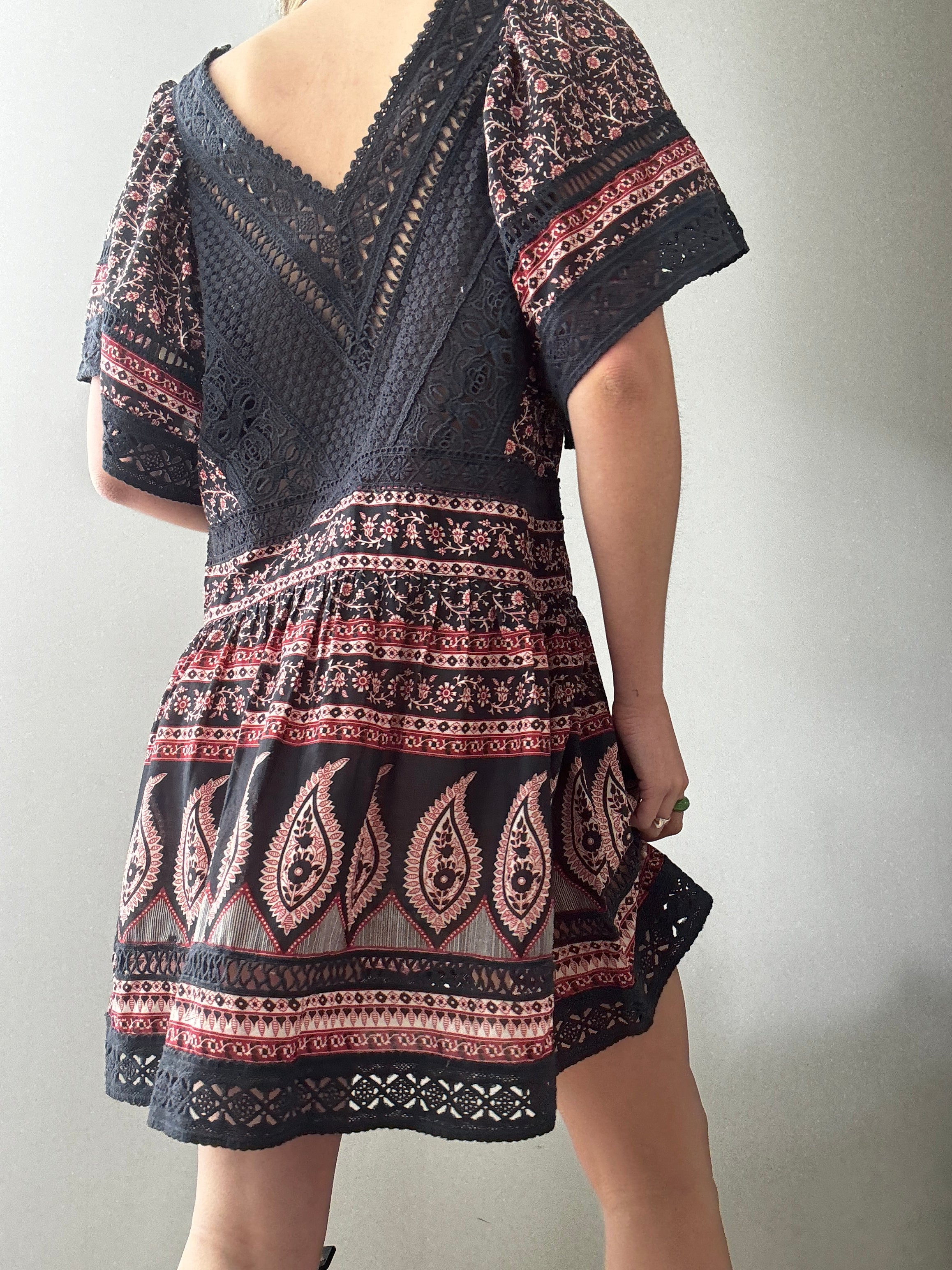 Broderie Anglaise Block Print Mini Dress | Dresses