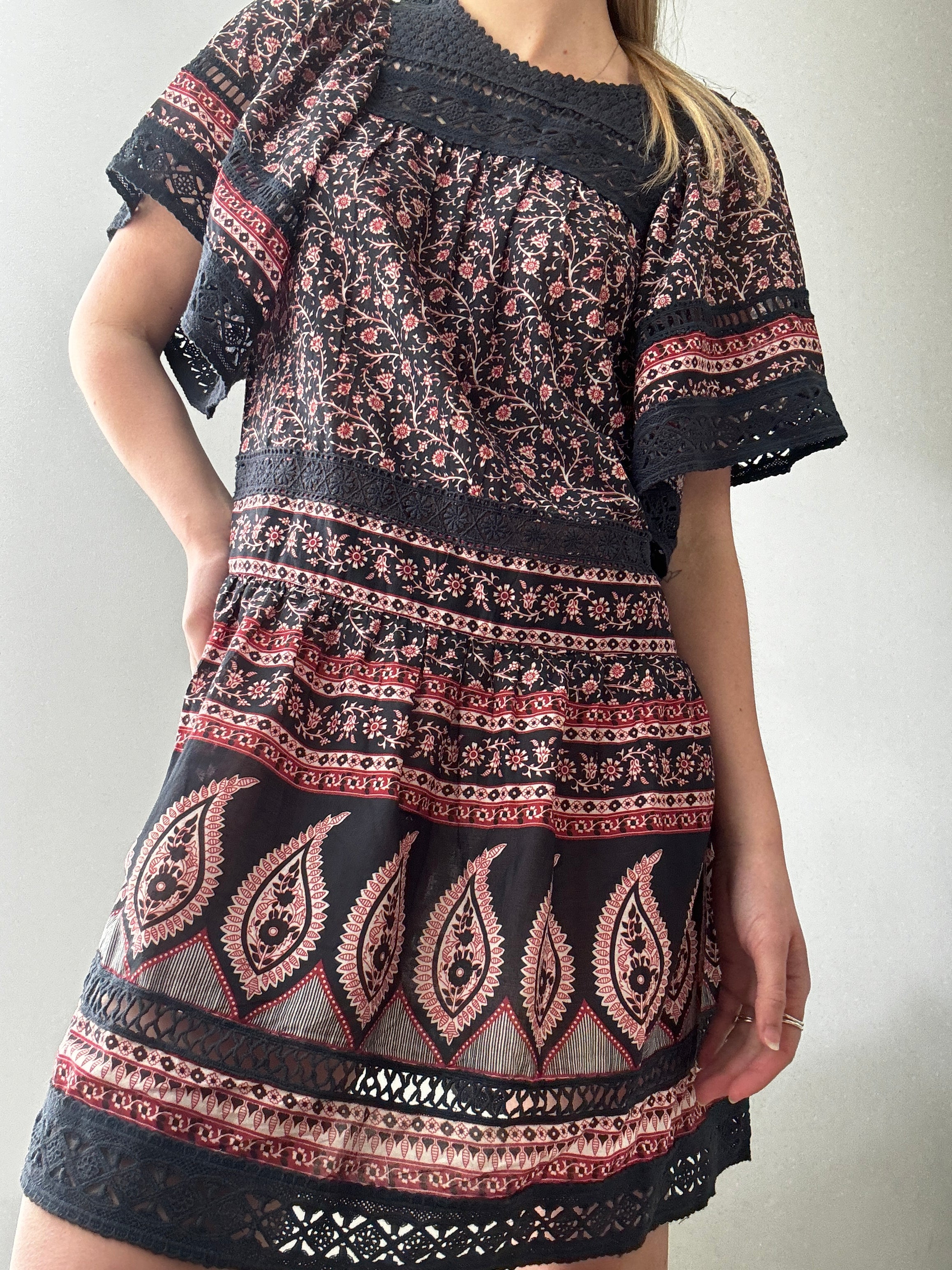 Broderie Anglaise Block Print Mini Dress | Dresses