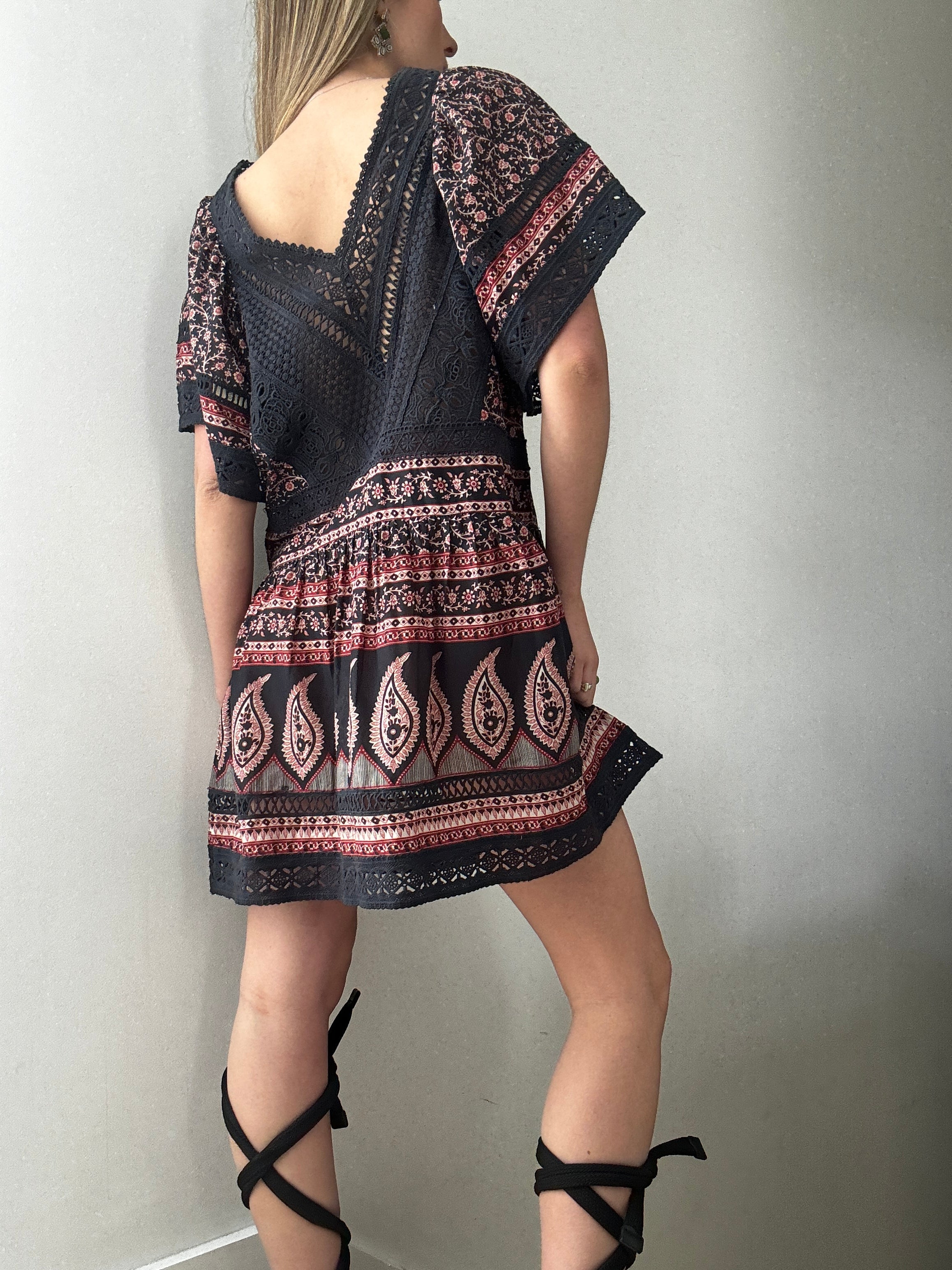 Broderie Anglaise Block Print Mini Dress | Dresses