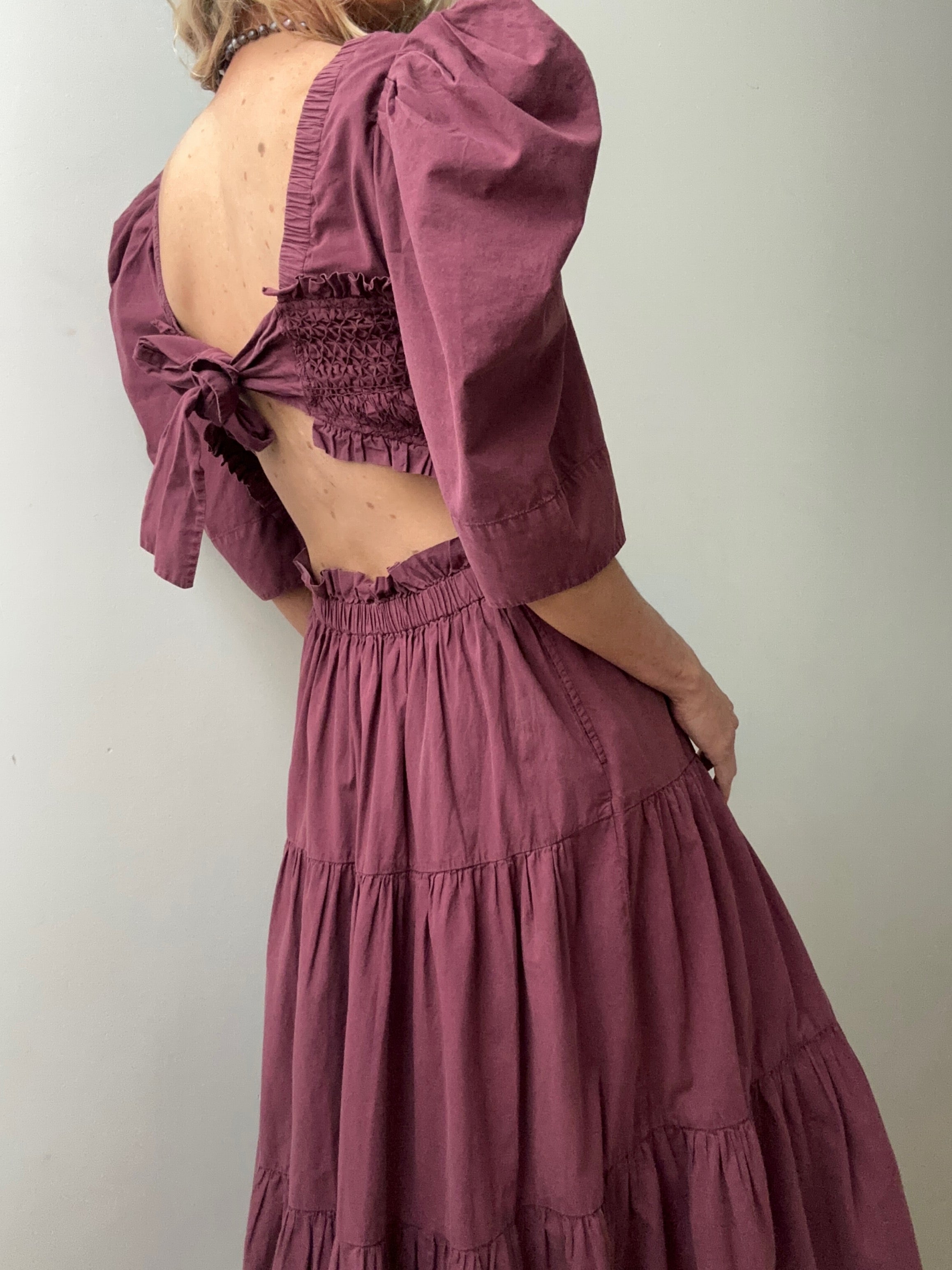 Sea Dresses Sea NY Layered Shirred Midi Dress Maroon
