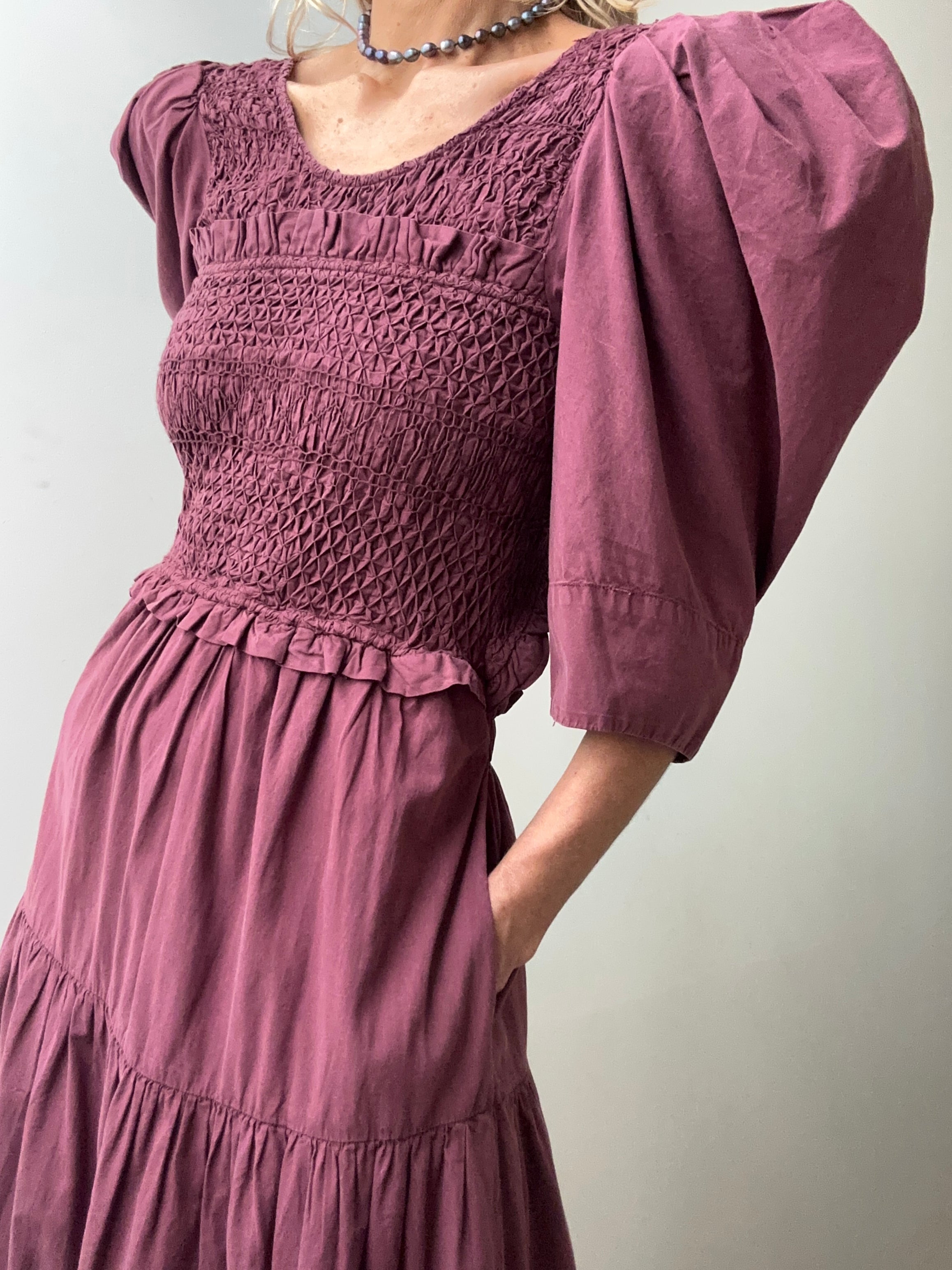 Sea Dresses Sea NY Layered Shirred Midi Dress Maroon