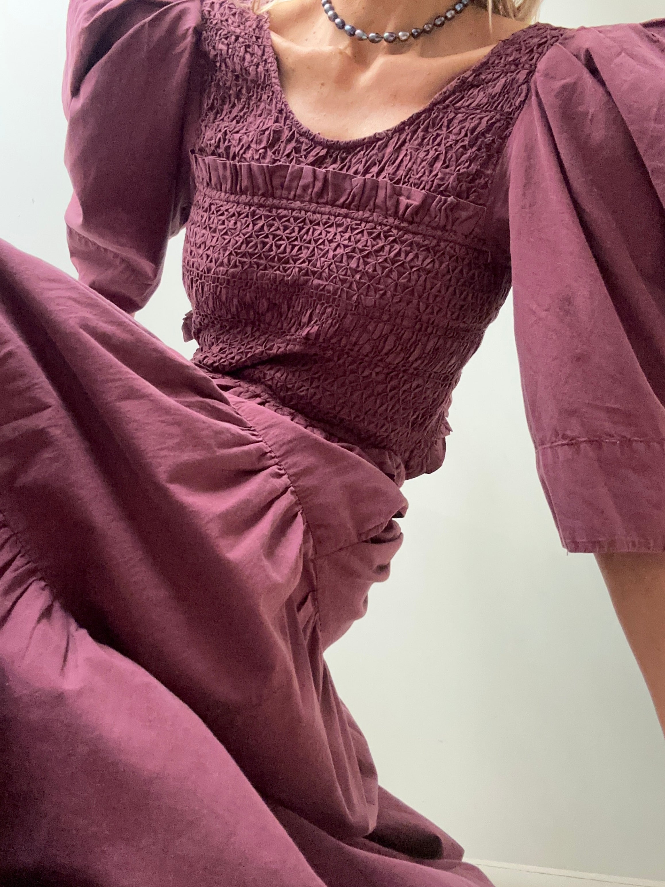 Sea Dresses Sea NY Layered Shirred Midi Dress Maroon