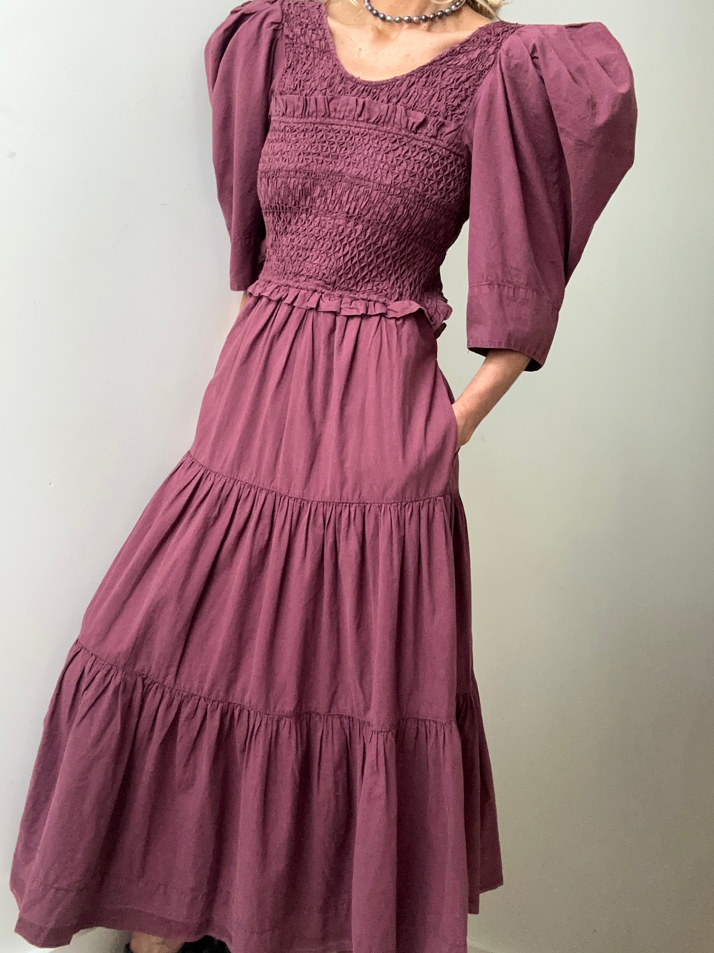 Sea Dresses Sea NY Layered Shirred Midi Dress Maroon