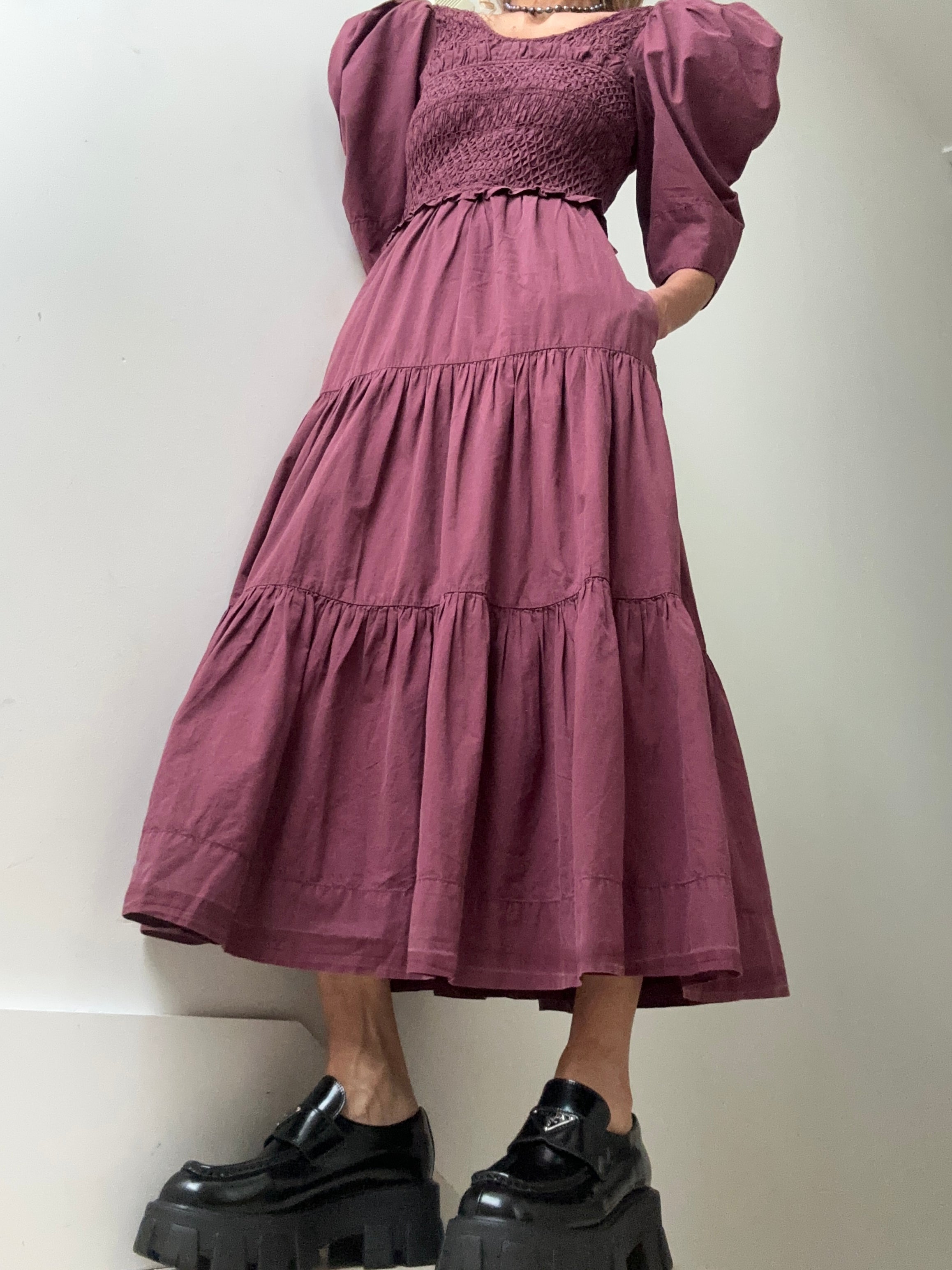Sea Dresses Sea NY Layered Shirred Midi Dress Maroon