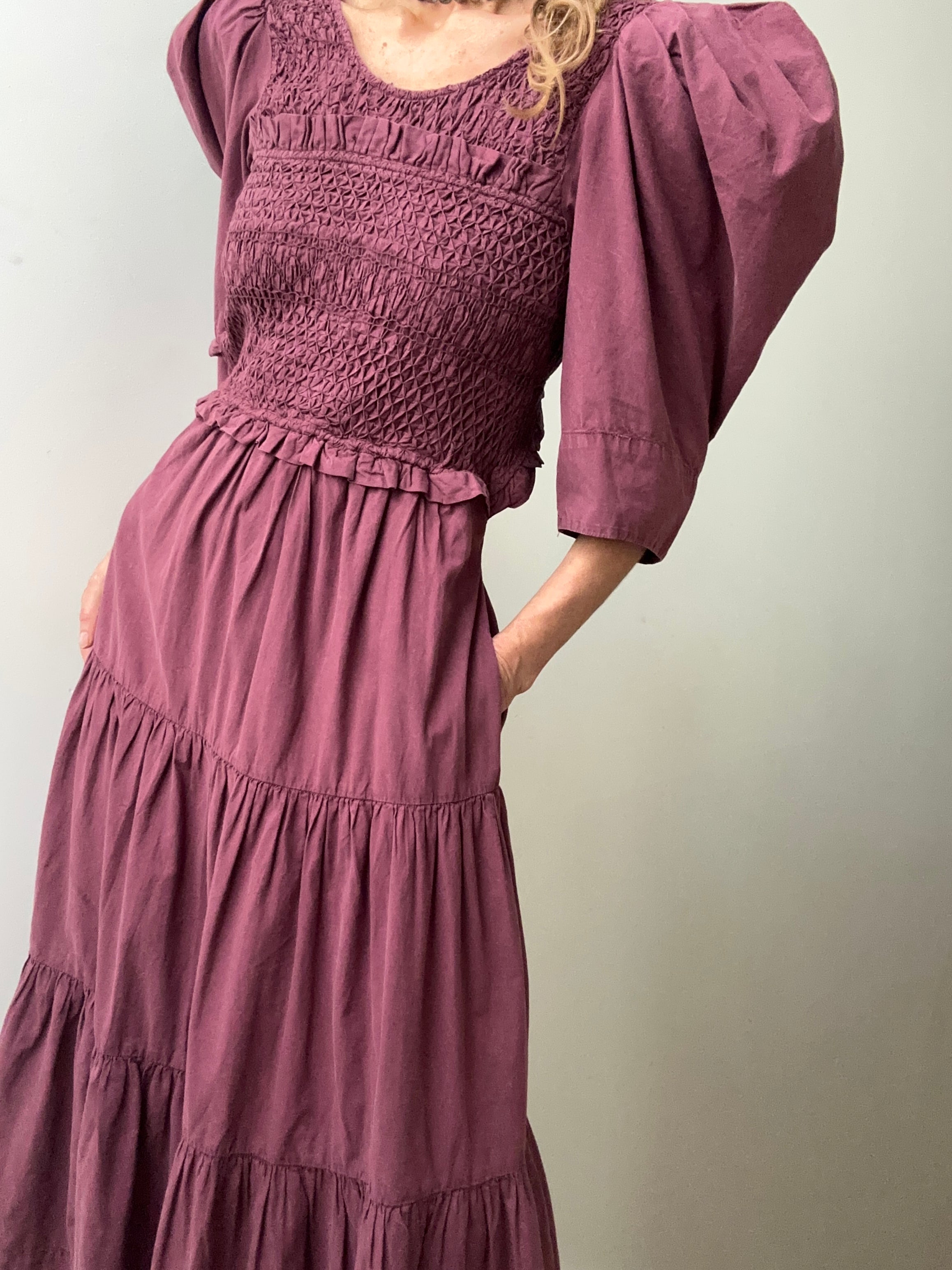 Sea Dresses Sea NY Layered Shirred Midi Dress Maroon