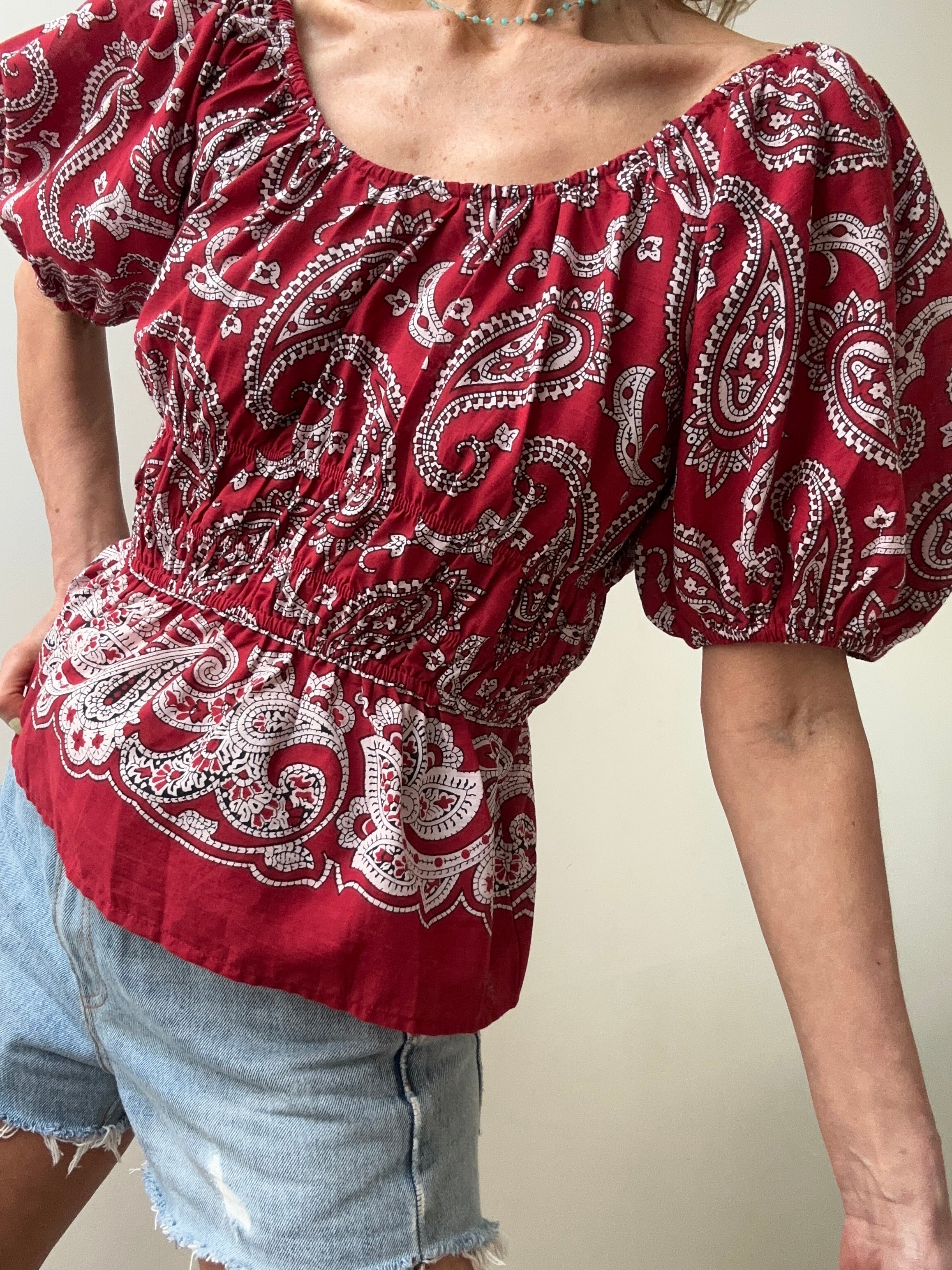 Block Print Shirred Sweetheart Top | Tops