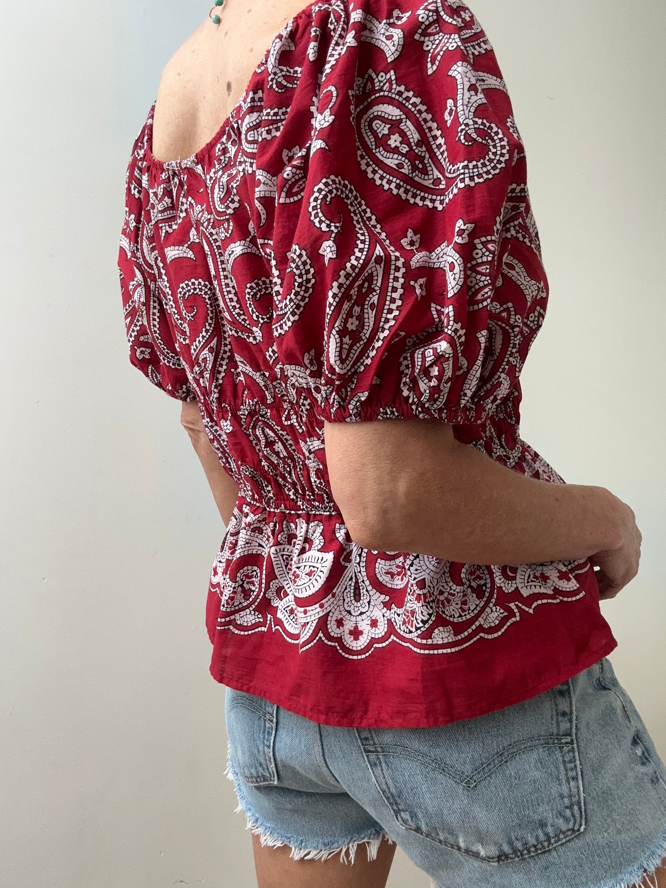 Block Print Shirred Sweetheart Top | Tops