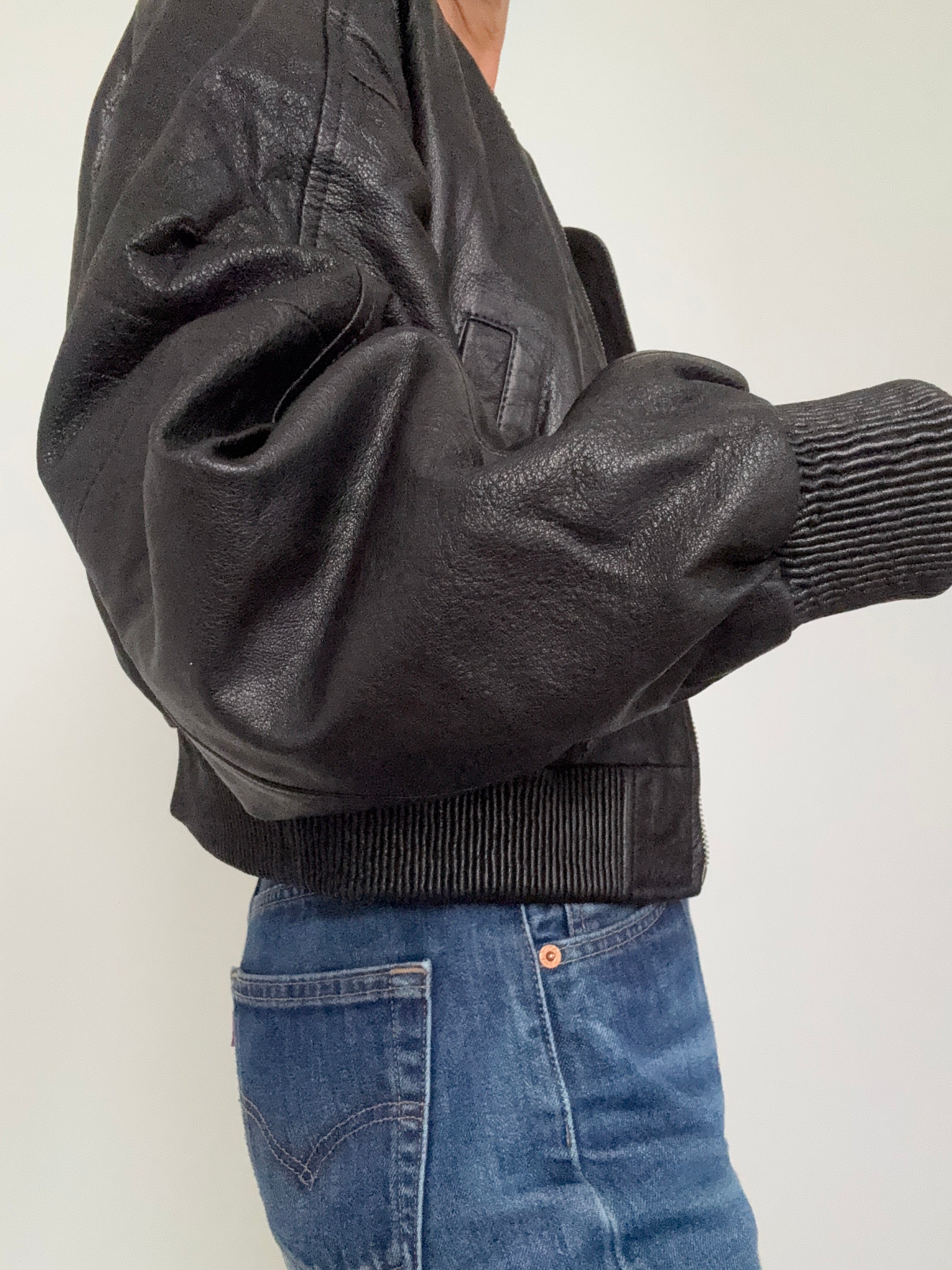 SKIN Jackets Leather Bomber Jacket Midnight Pebble