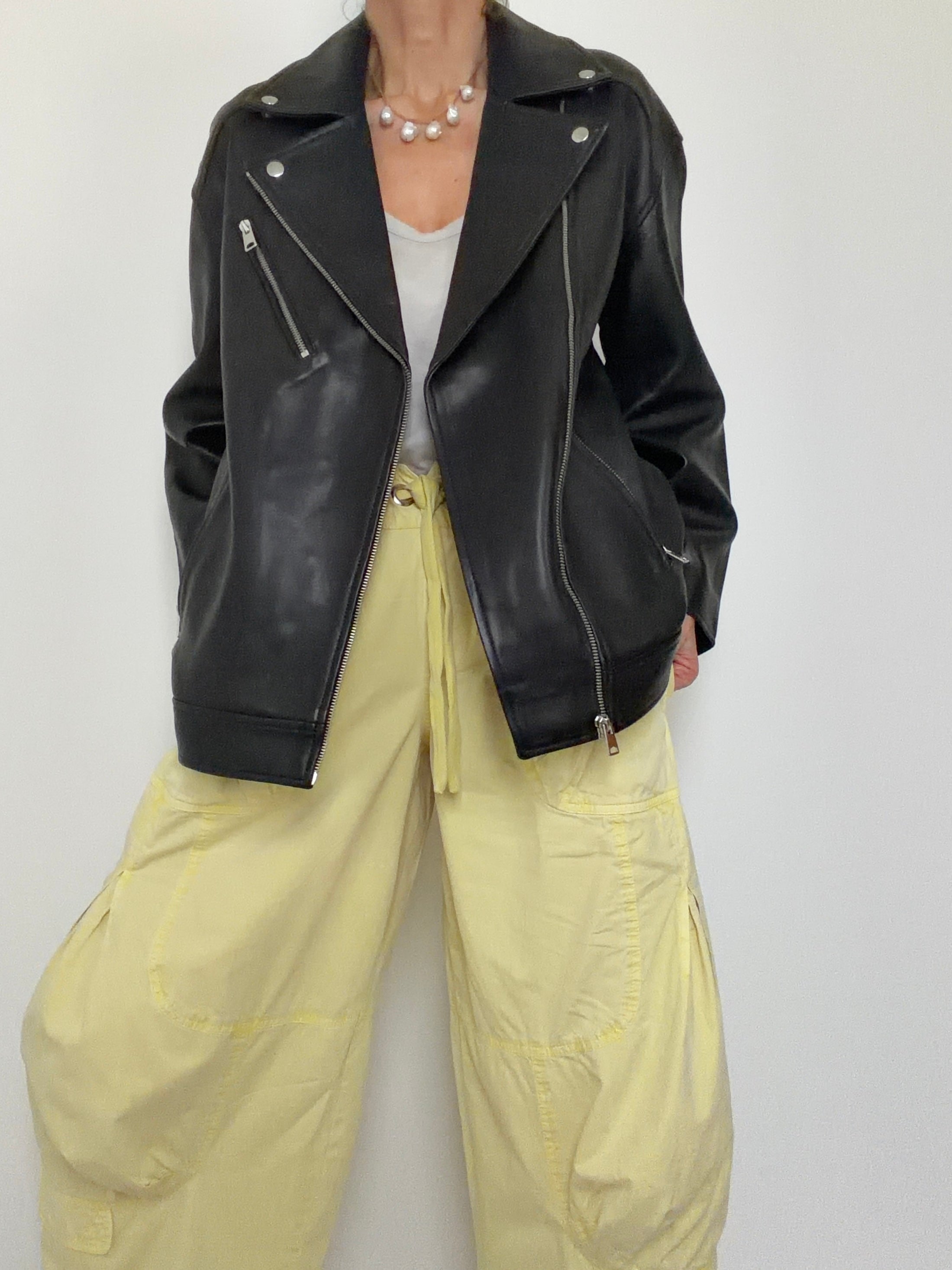 SKIN Jackets Oversized Leather Biker Midnight