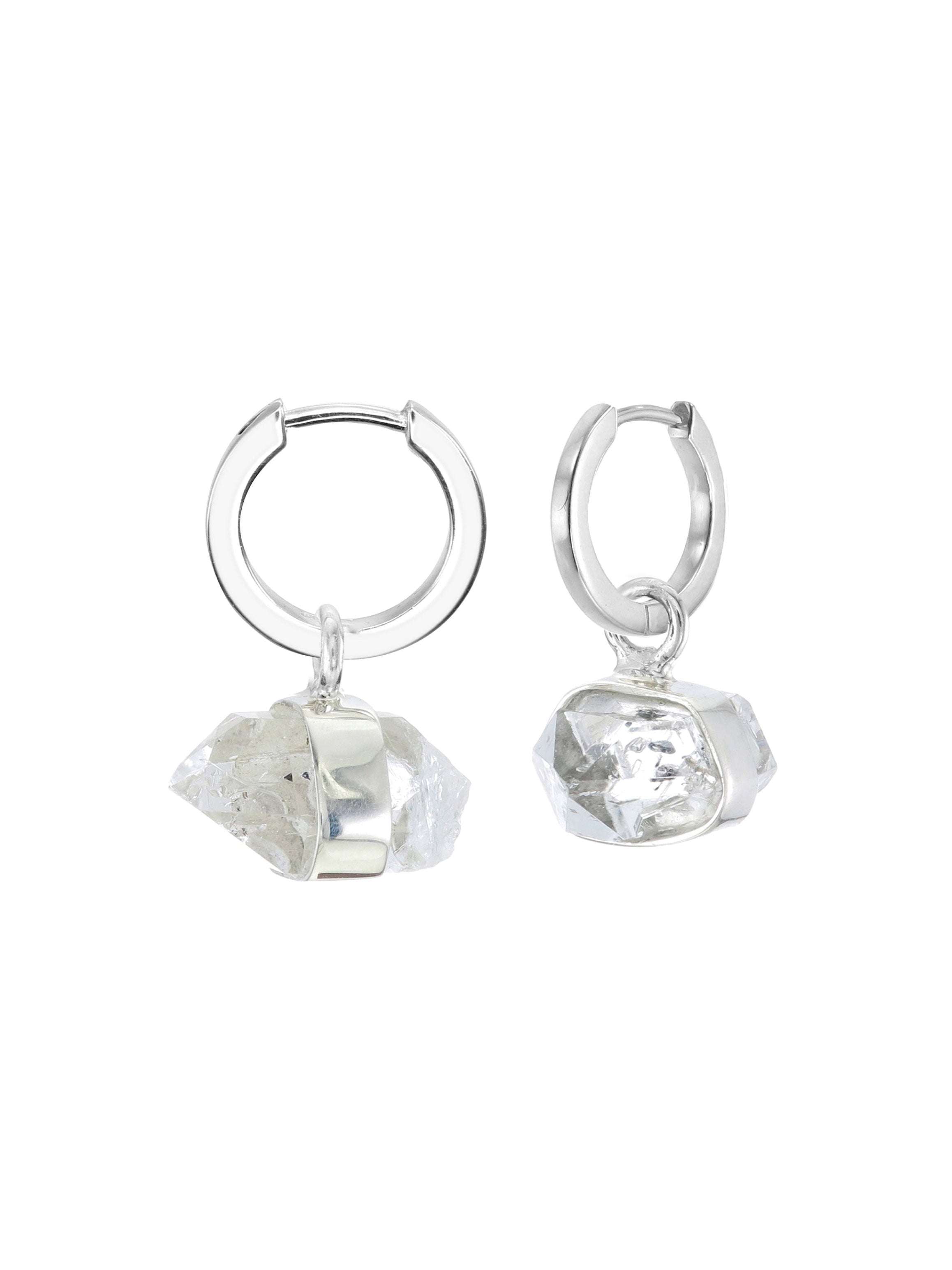 Tiger Frame Earrings Silver Mini Rough Gem Earrings Diamond Quartz Silver