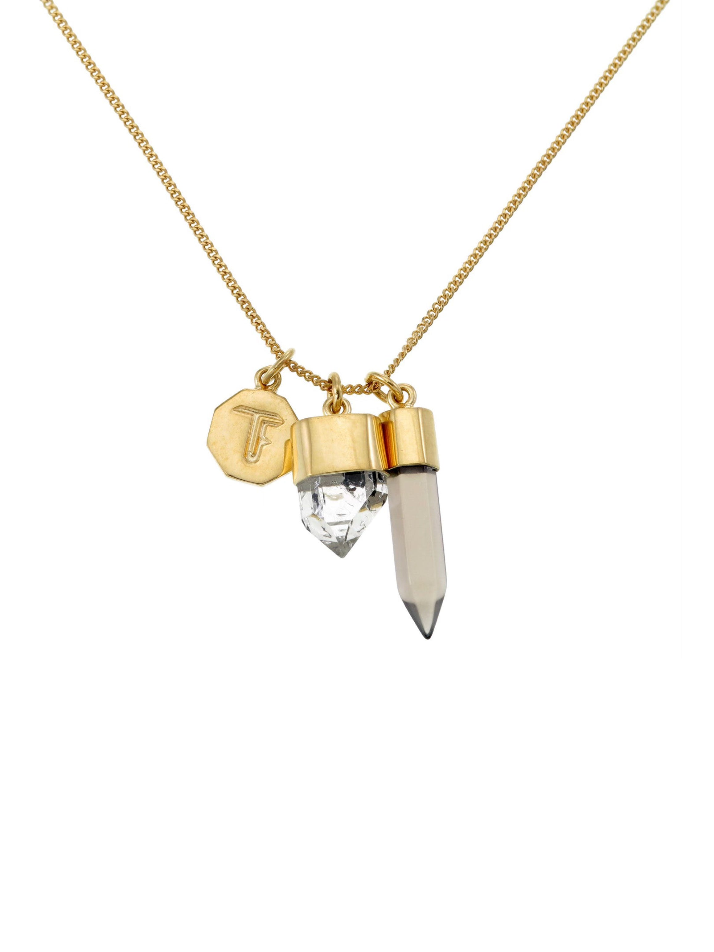 Tiger Frame Necklaces Gold Super Power Charm Necklace - Smokey with Diamond Quartz