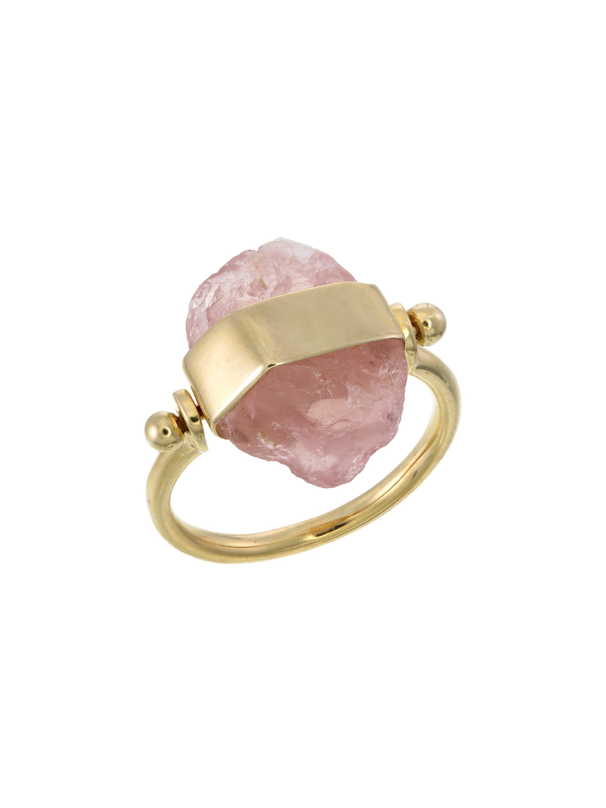 Tiger Frame Rings Gold Rough Gem Swivel Ring Gold Rose Quartz