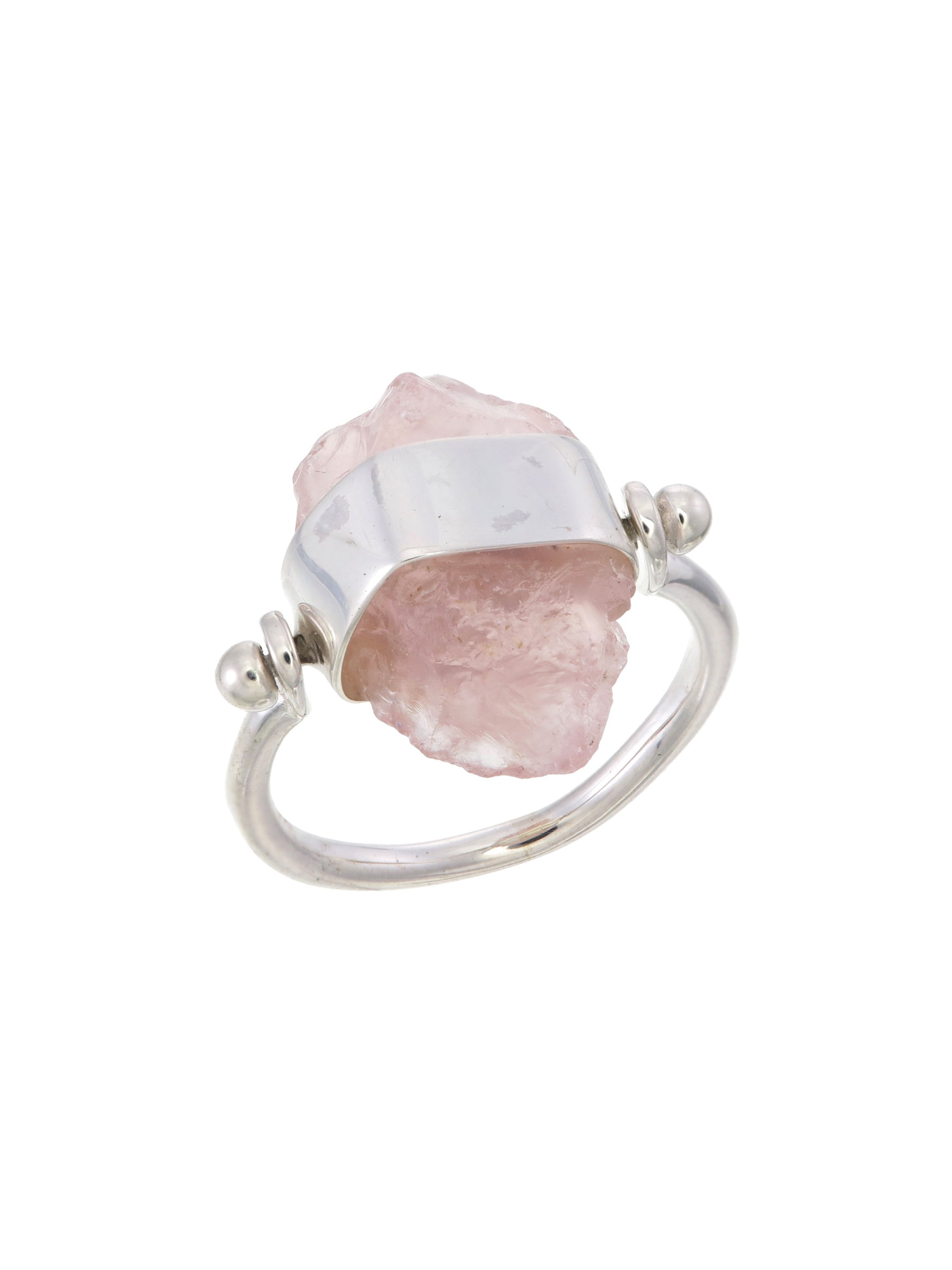 Tiger Frame Rings Silver Tiger Frame - Rough Gem Swivel Ring Silver Rose Quartz