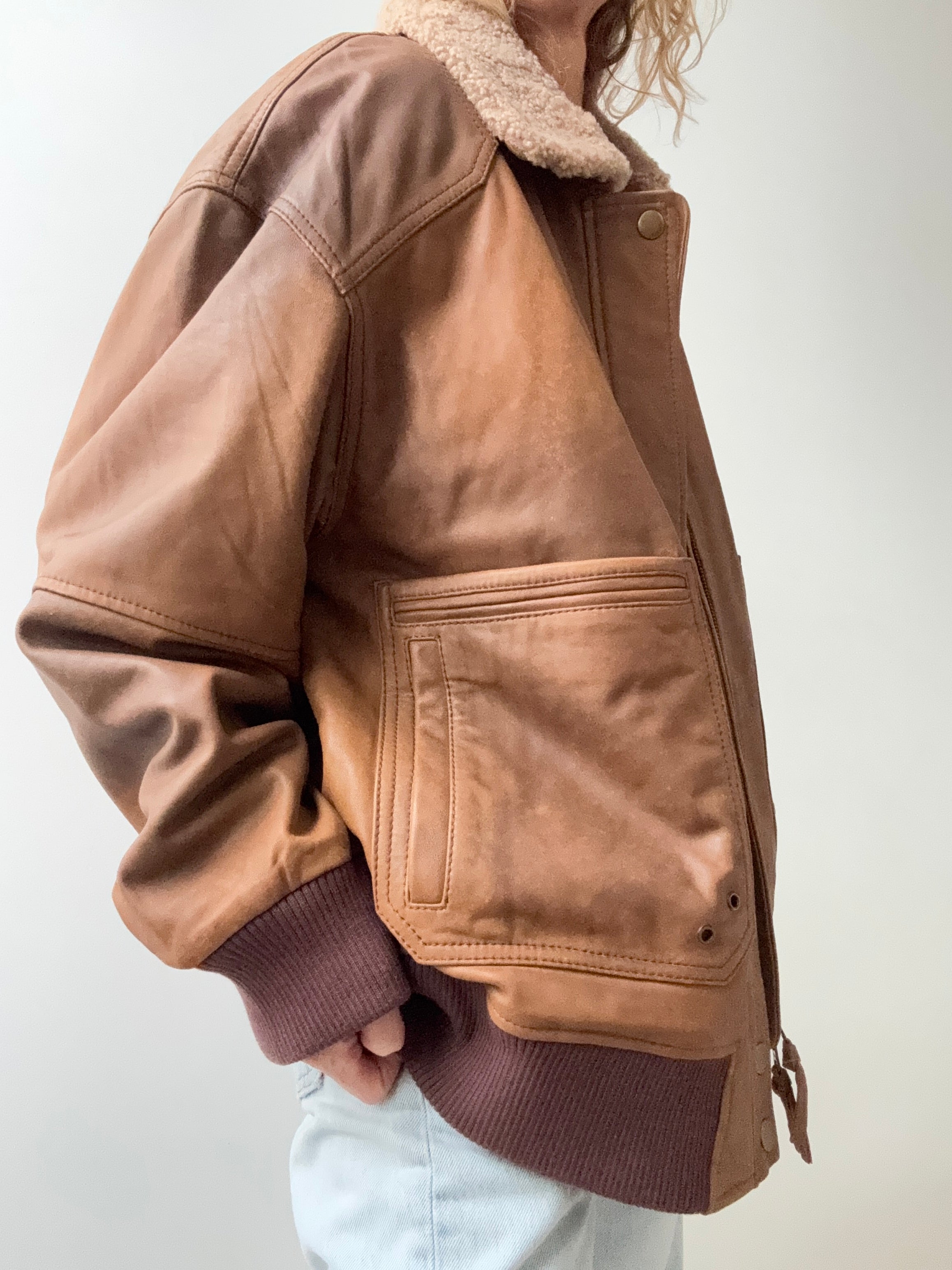 Trussardi Leather Bomber Jacket Tan | Jackets