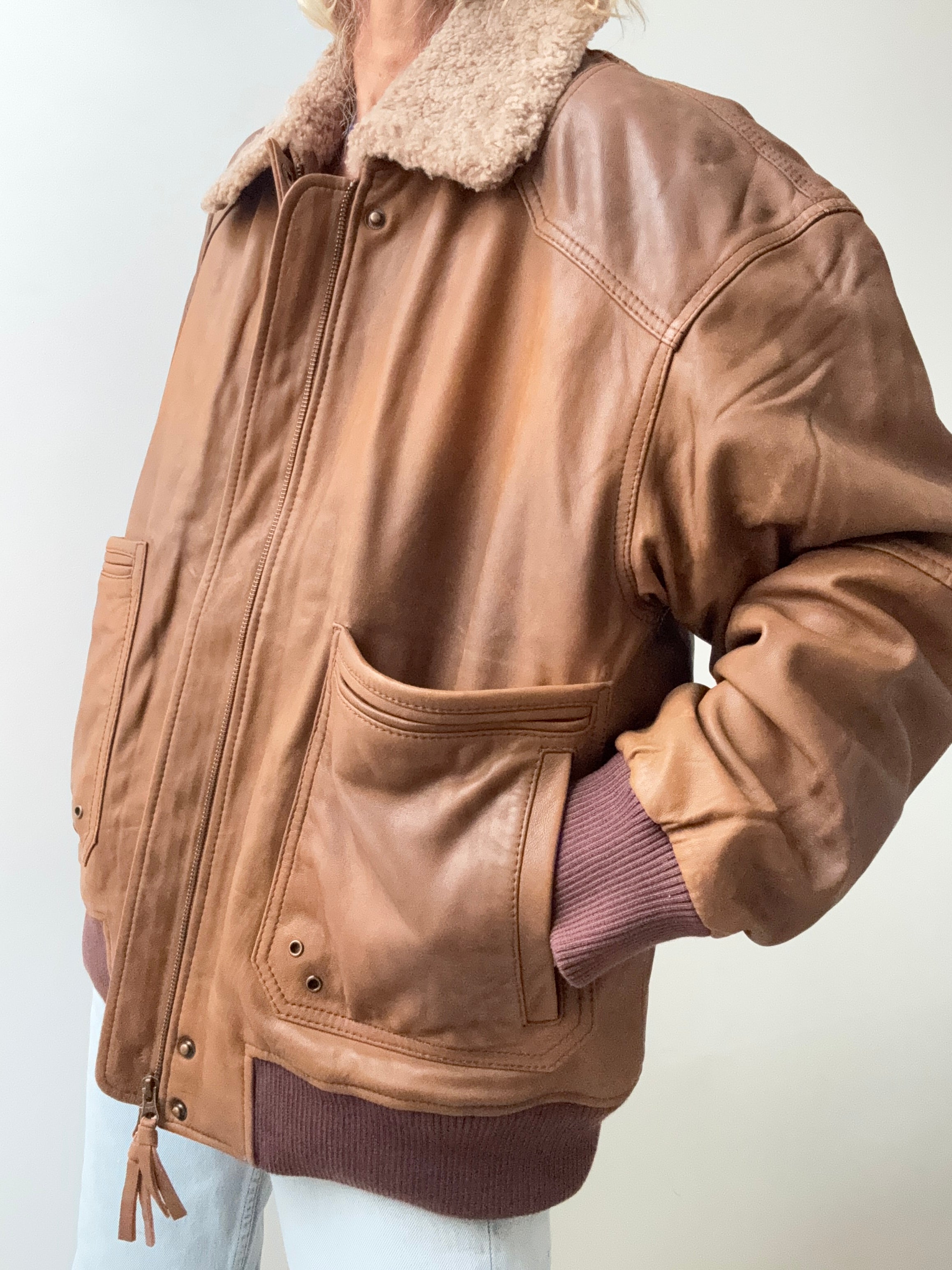Trussardi Leather Bomber Jacket Tan | Jackets