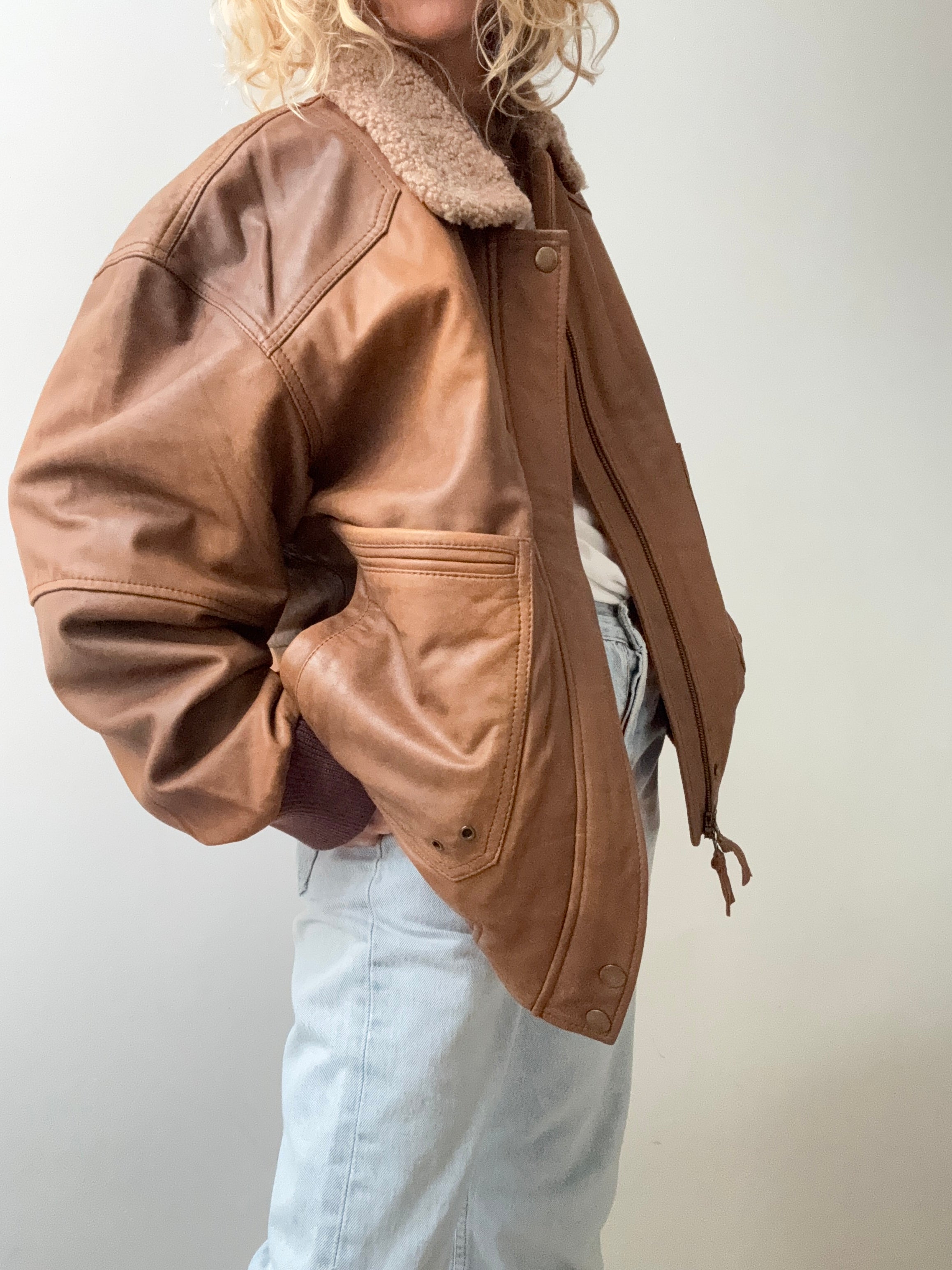 Trussardi Leather Bomber Jacket Tan | Jackets
