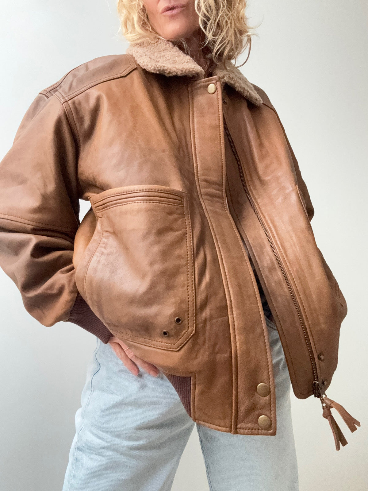 Trussardi Leather Bomber Jacket Tan
